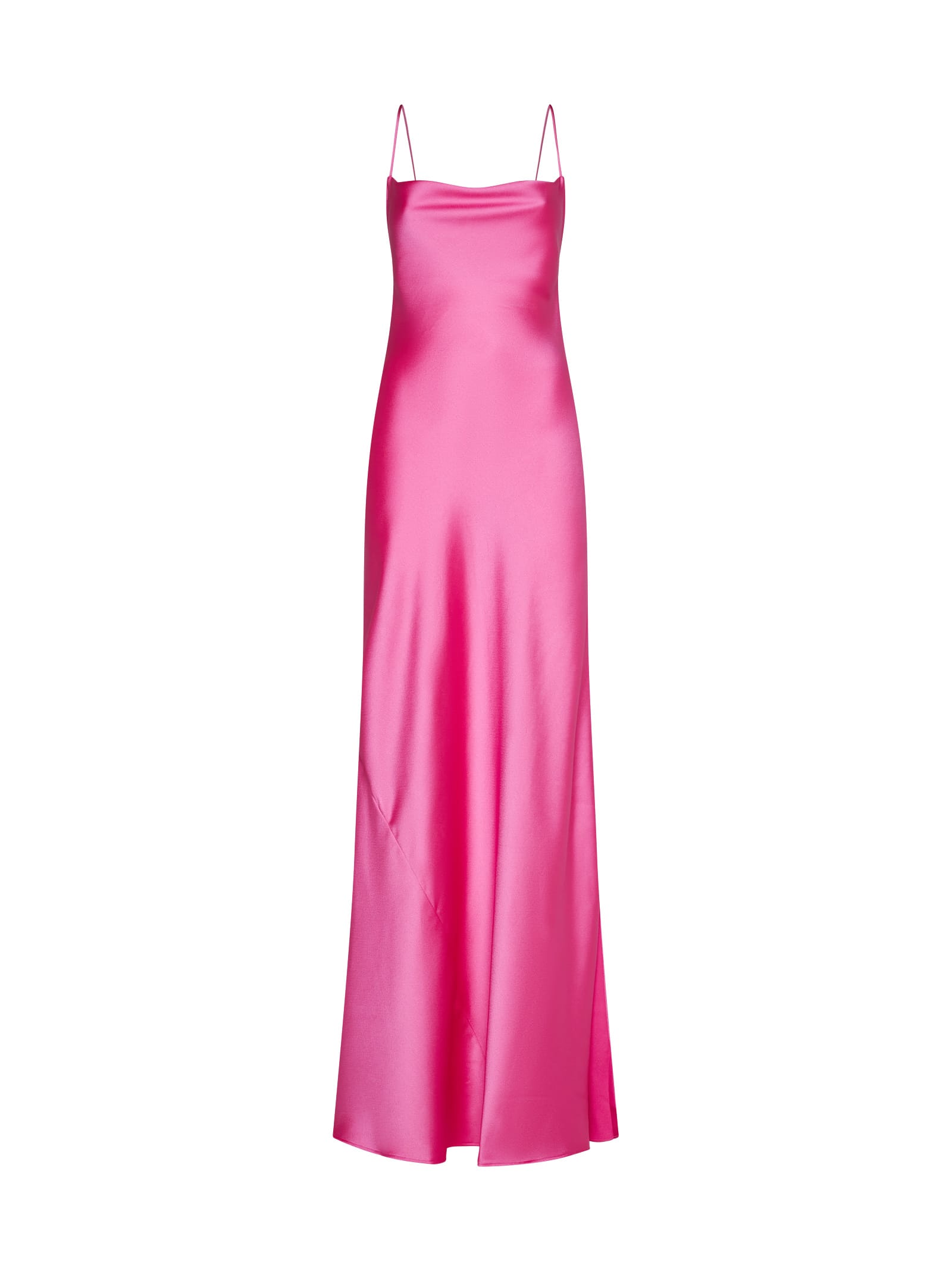 The Andamane Isabelle Satin Crepe Long Dress In Fuchsia