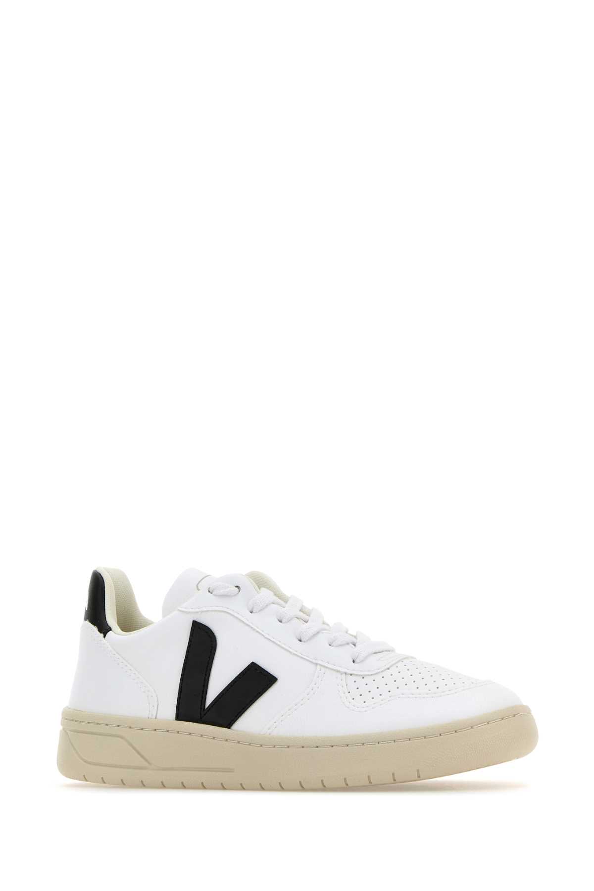 Shop Veja White Leather V-10 Sneakers In Whiteblack