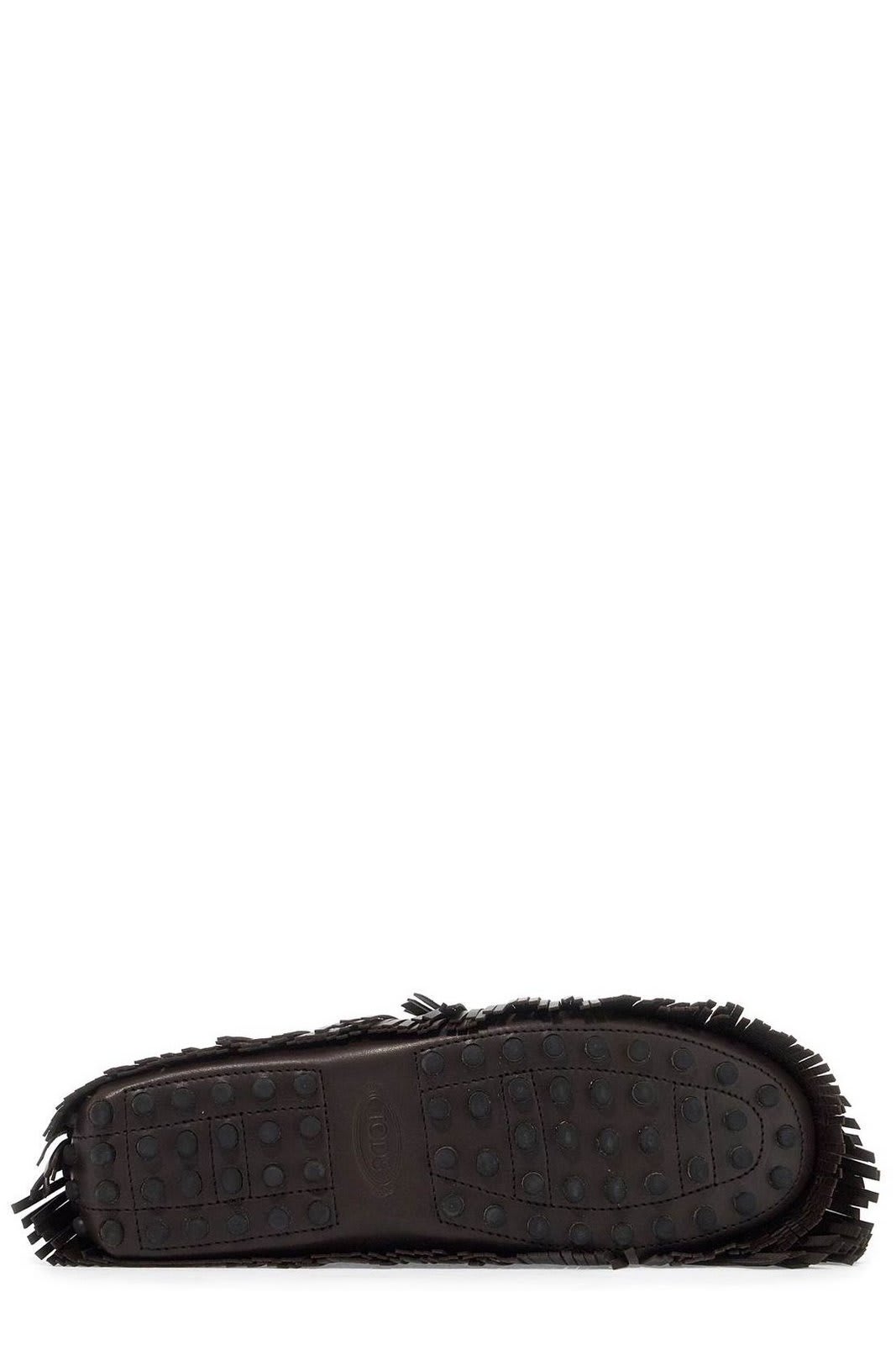 Shop Tod's Fringed Slip-on Loafers In Leather Brown