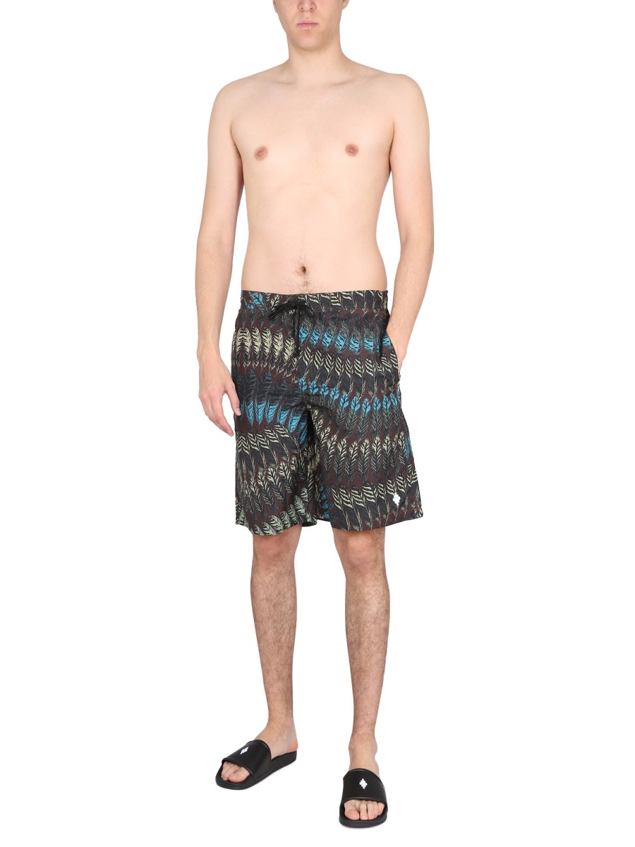 Marcelo Burlon County Of Milan Marcelo Burlon Logo Print Boxer Swimsuit In Brown