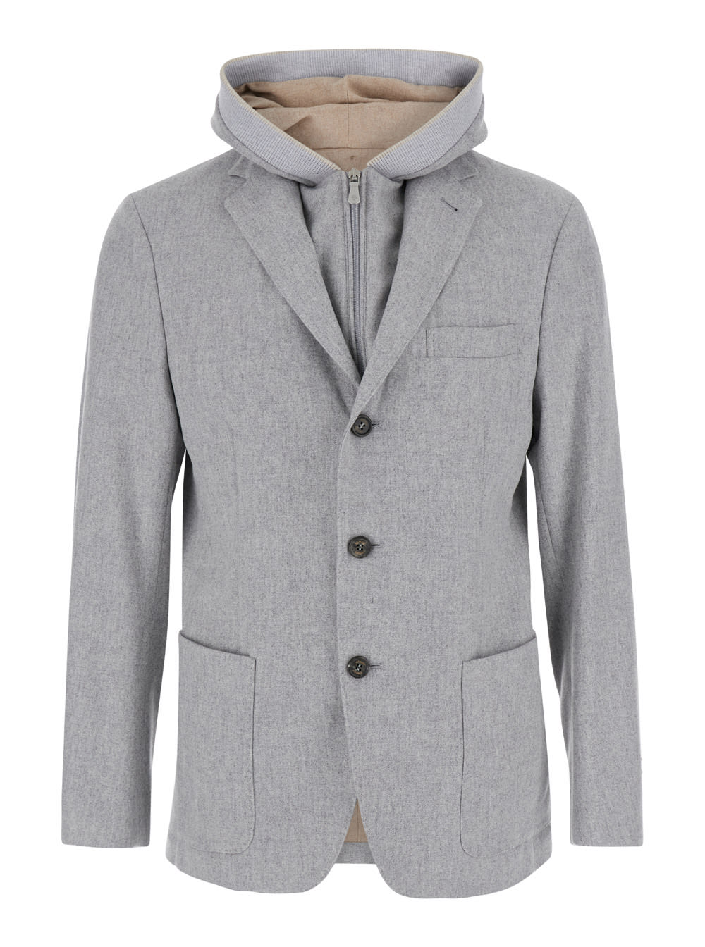 Grey Single-breasted Jacket With Bib In Wool And Cashmere Man