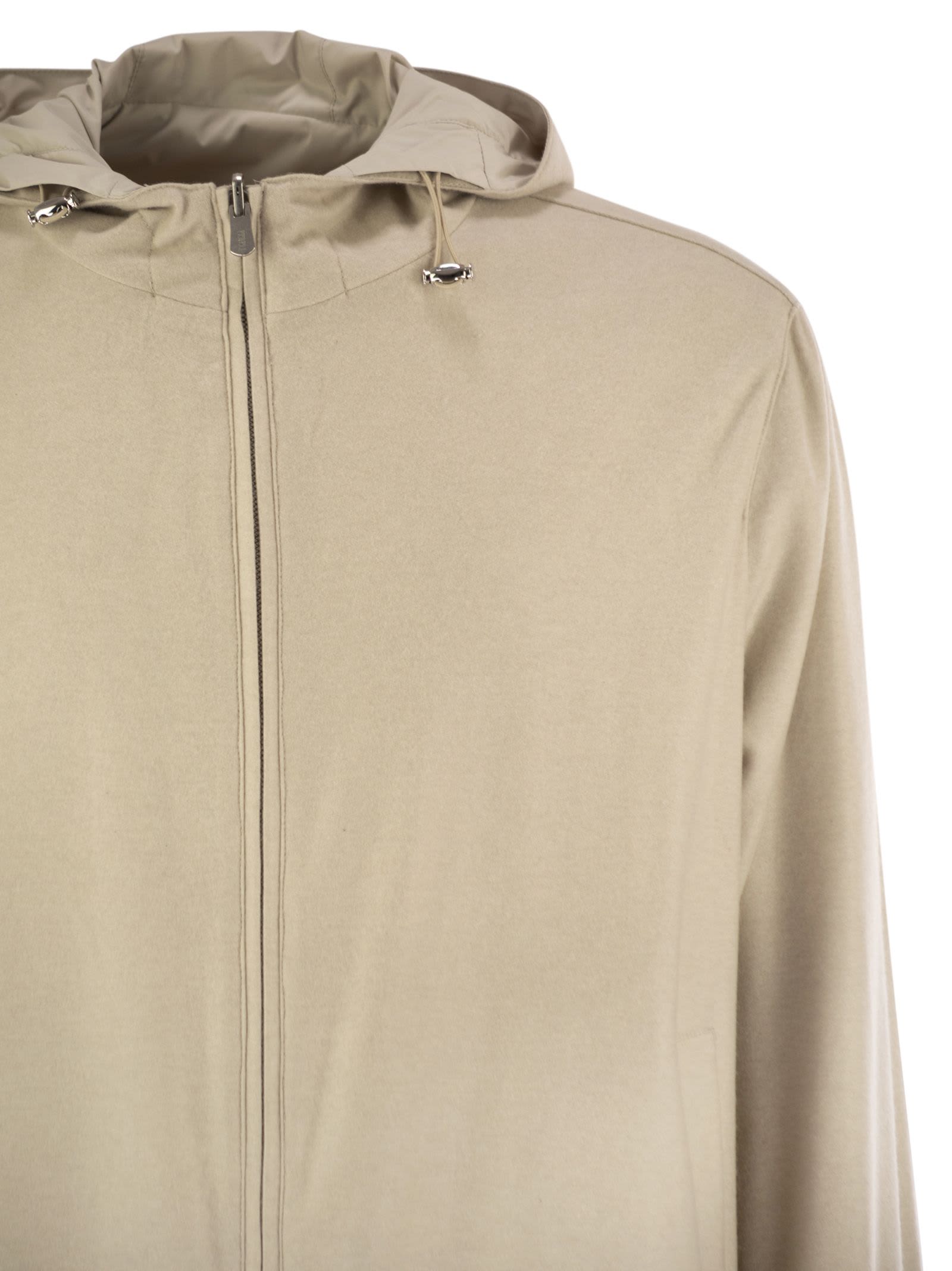Fedeli Reversible Bomber Jacket With Hood In Cashmere Flannel And Airstop In Multi