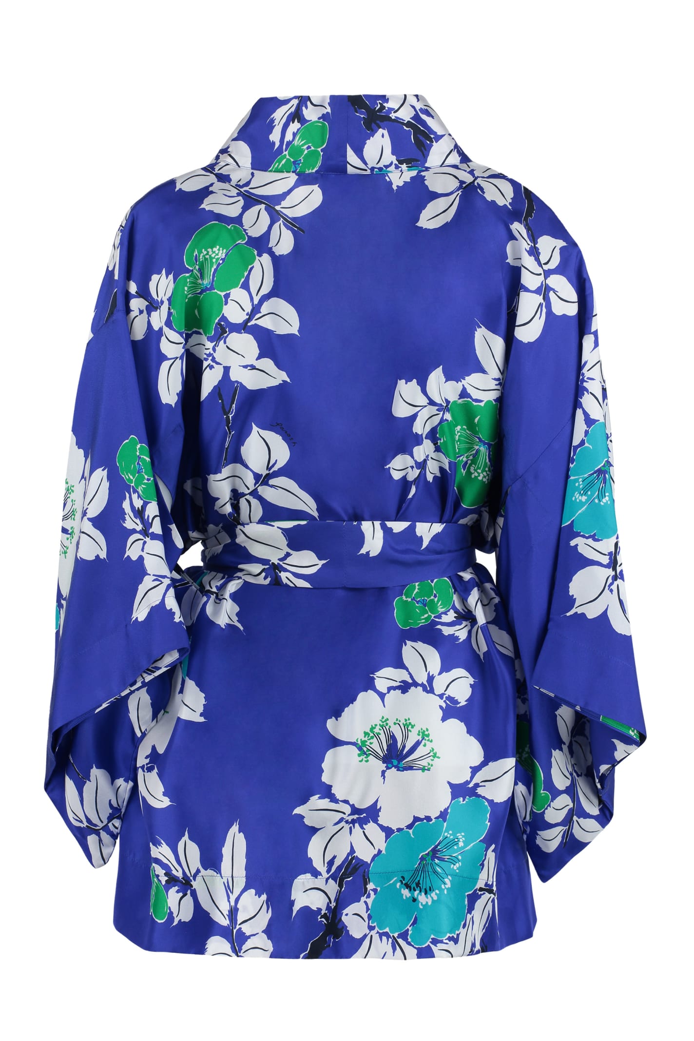 Shop P.a.r.o.s.h Printed Silk Kimono In Blue