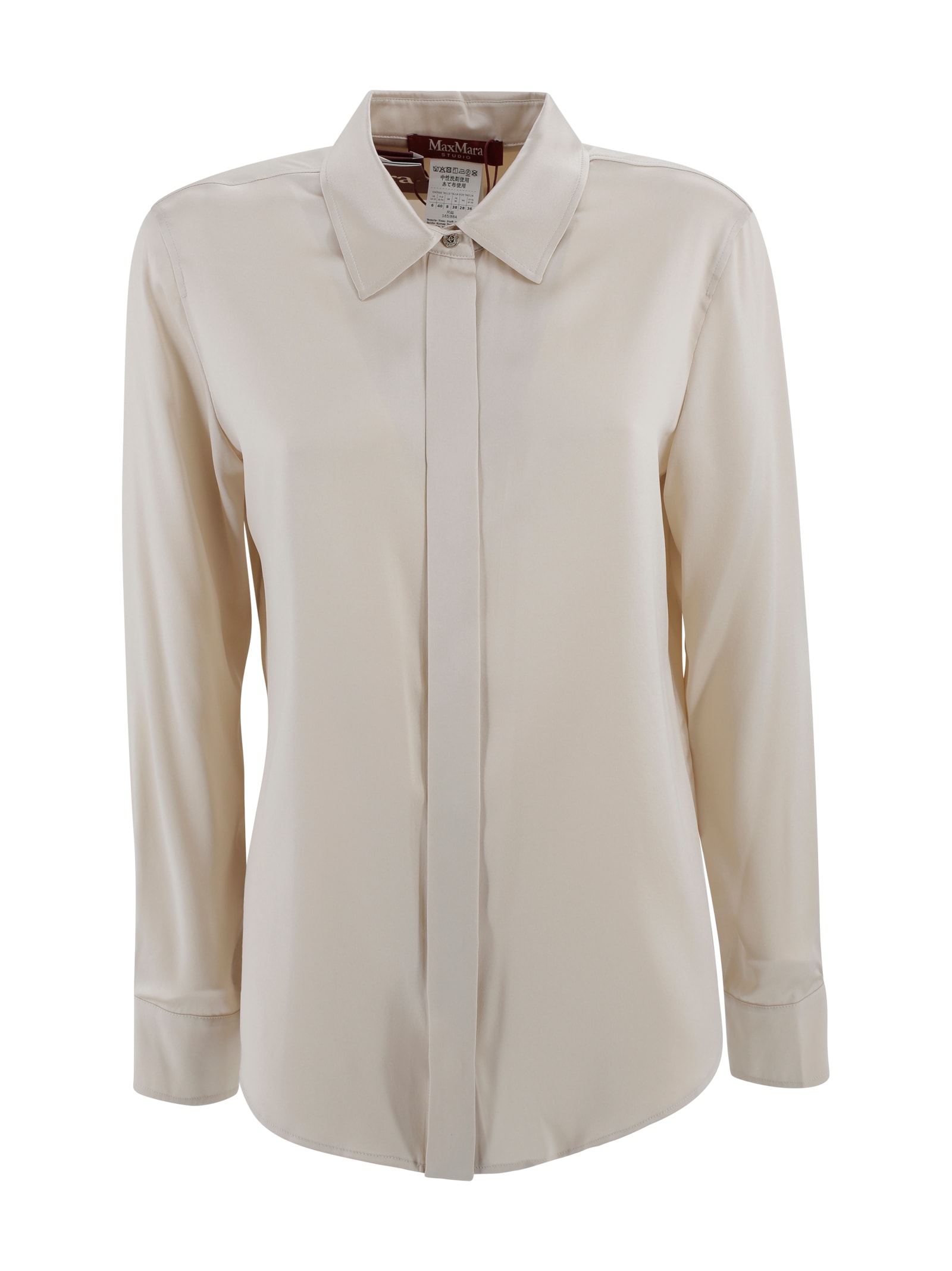 Max Mara Classic Silk Satin Shirt In Neutral