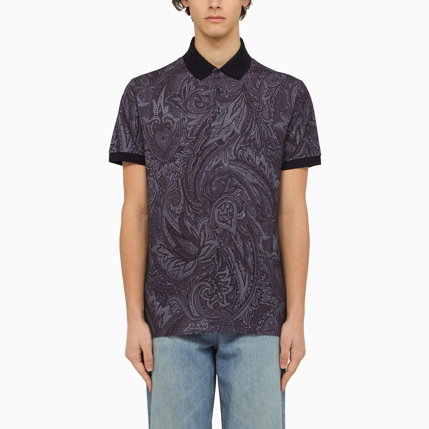 Shop Etro Blue Short Sleeved Polo With Paisley Print