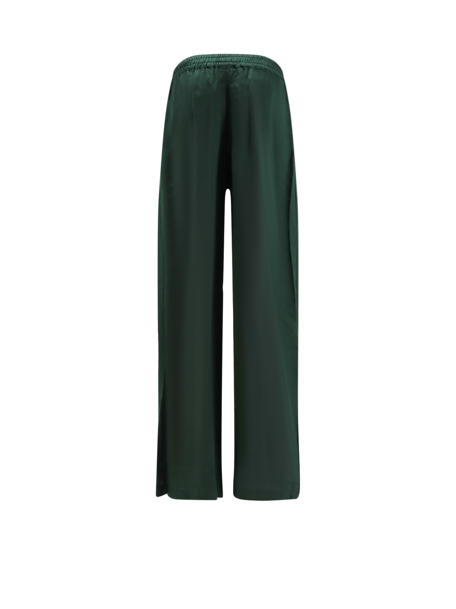 Aspesi Trousers Elastic Waistband Side Welt Pockets Wide Leg In Green