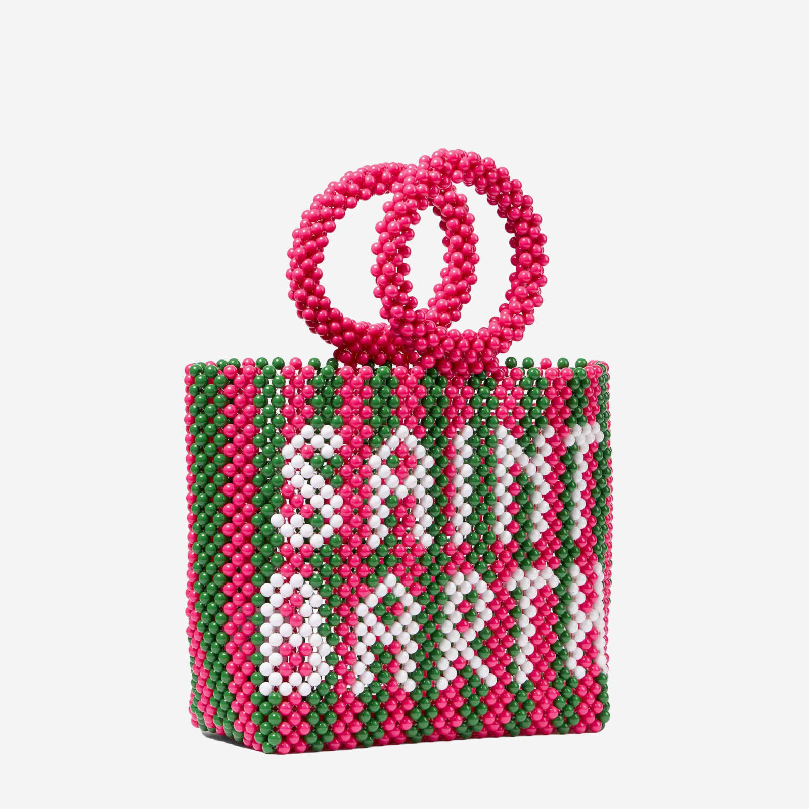 Shop Mc2 Saint Barth Beaded Handbag With Pink And Green Stripes