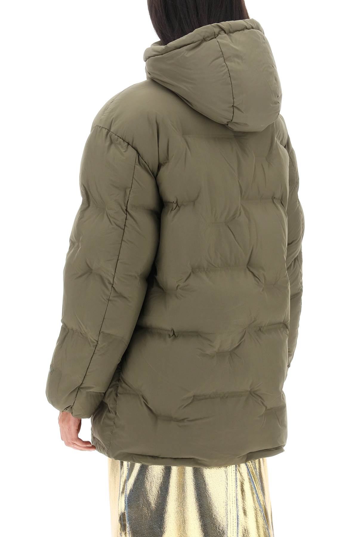 Shop Ganni Midi Puffer Jacket With Detachable Hood In Kalamata (green)