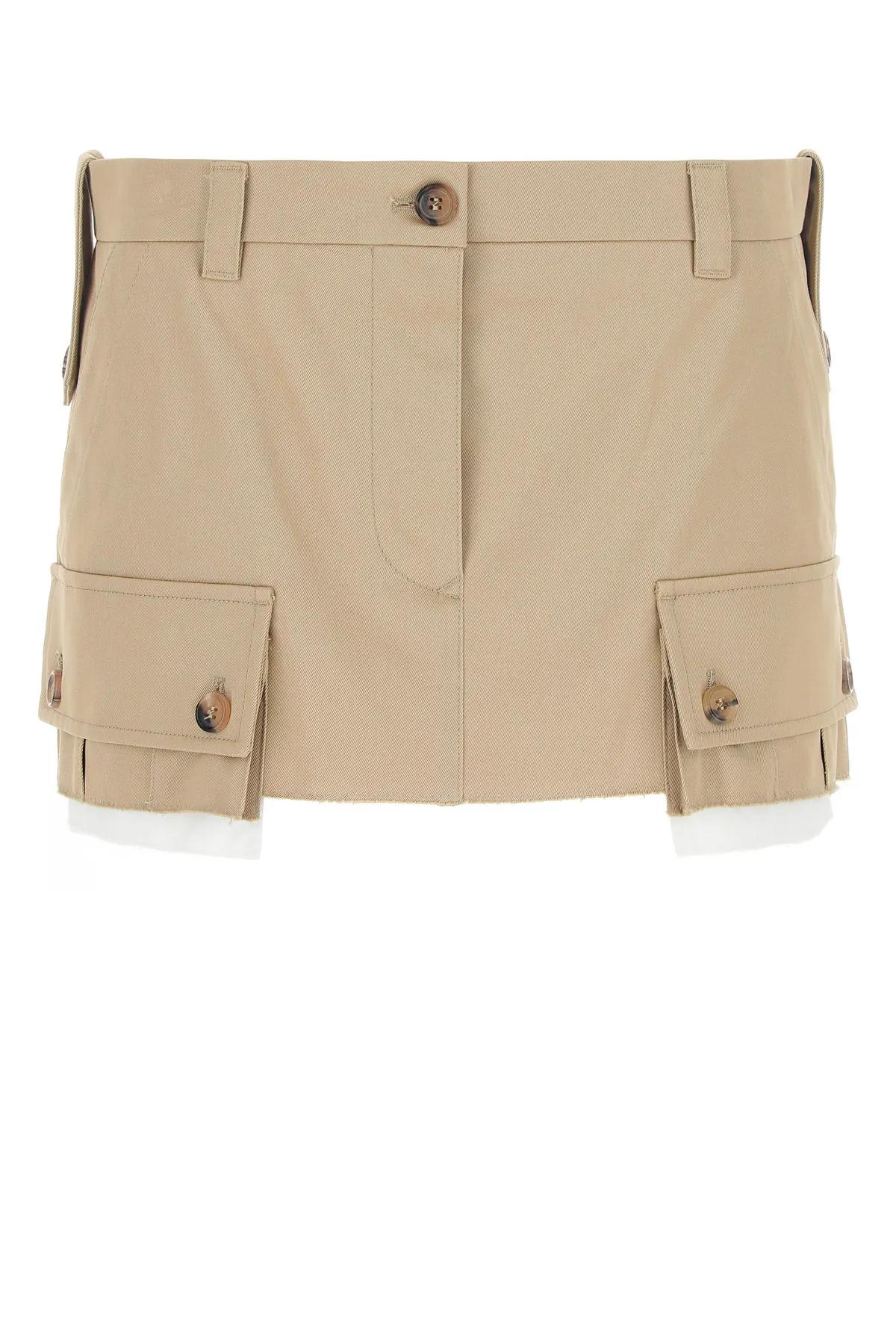 Shop Miu Miu Camel Cotton Mini Skirt