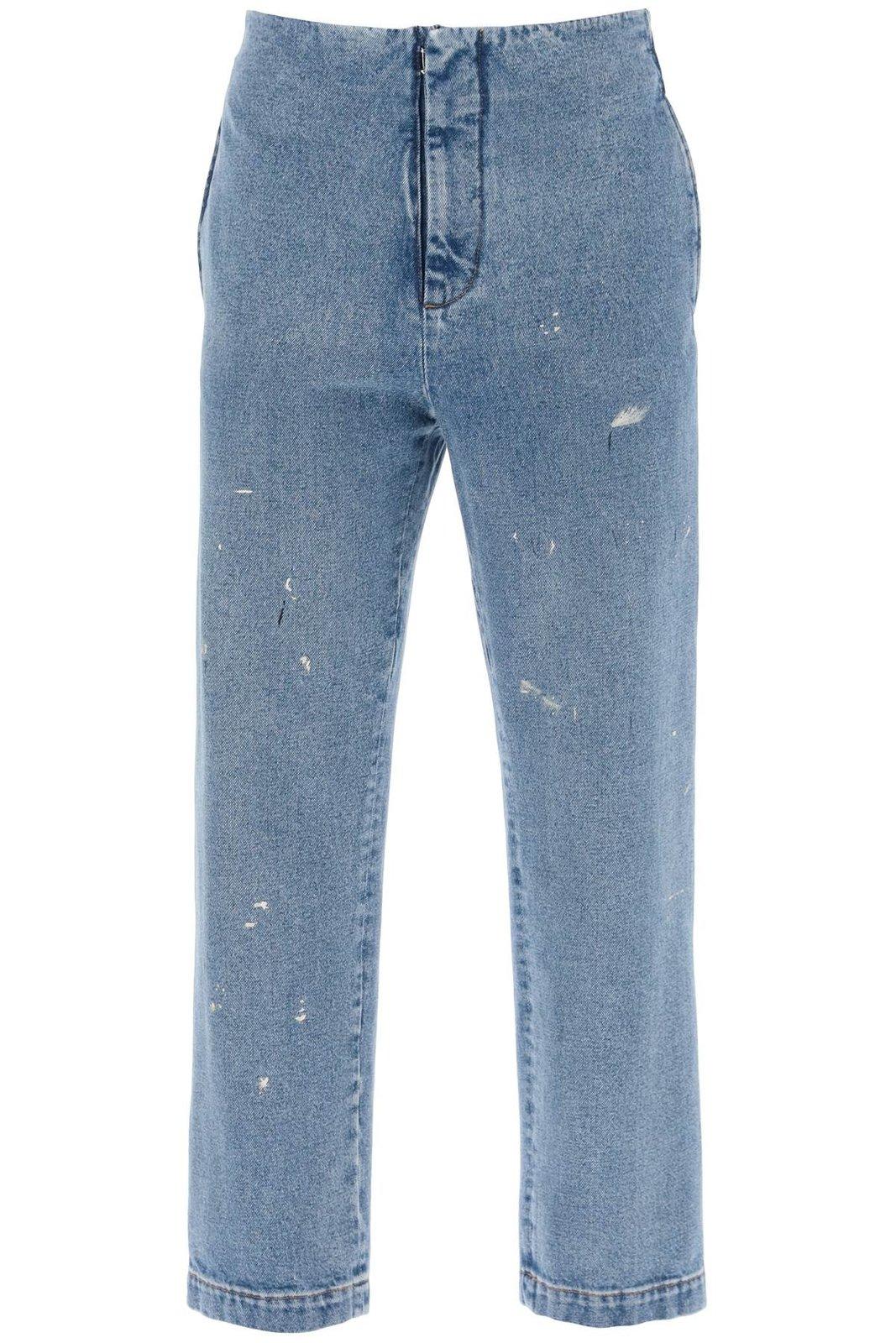 Shop Mm6 Maison Margiela Paint Splatter Detailed Jeans In Blue (blue)