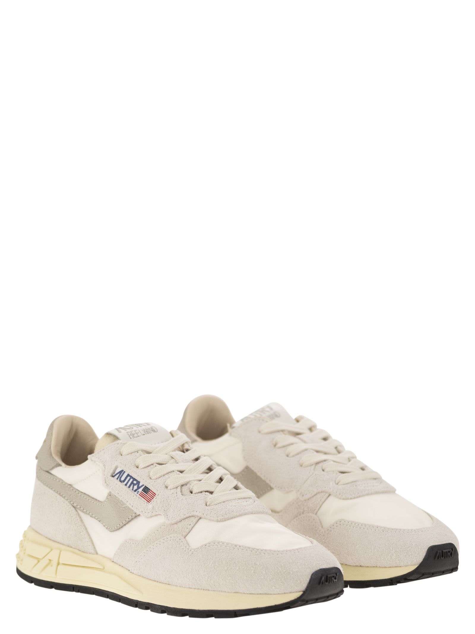 Shop Autry Reelwind - Suede And Technical Textile Trainer In Wht/nat