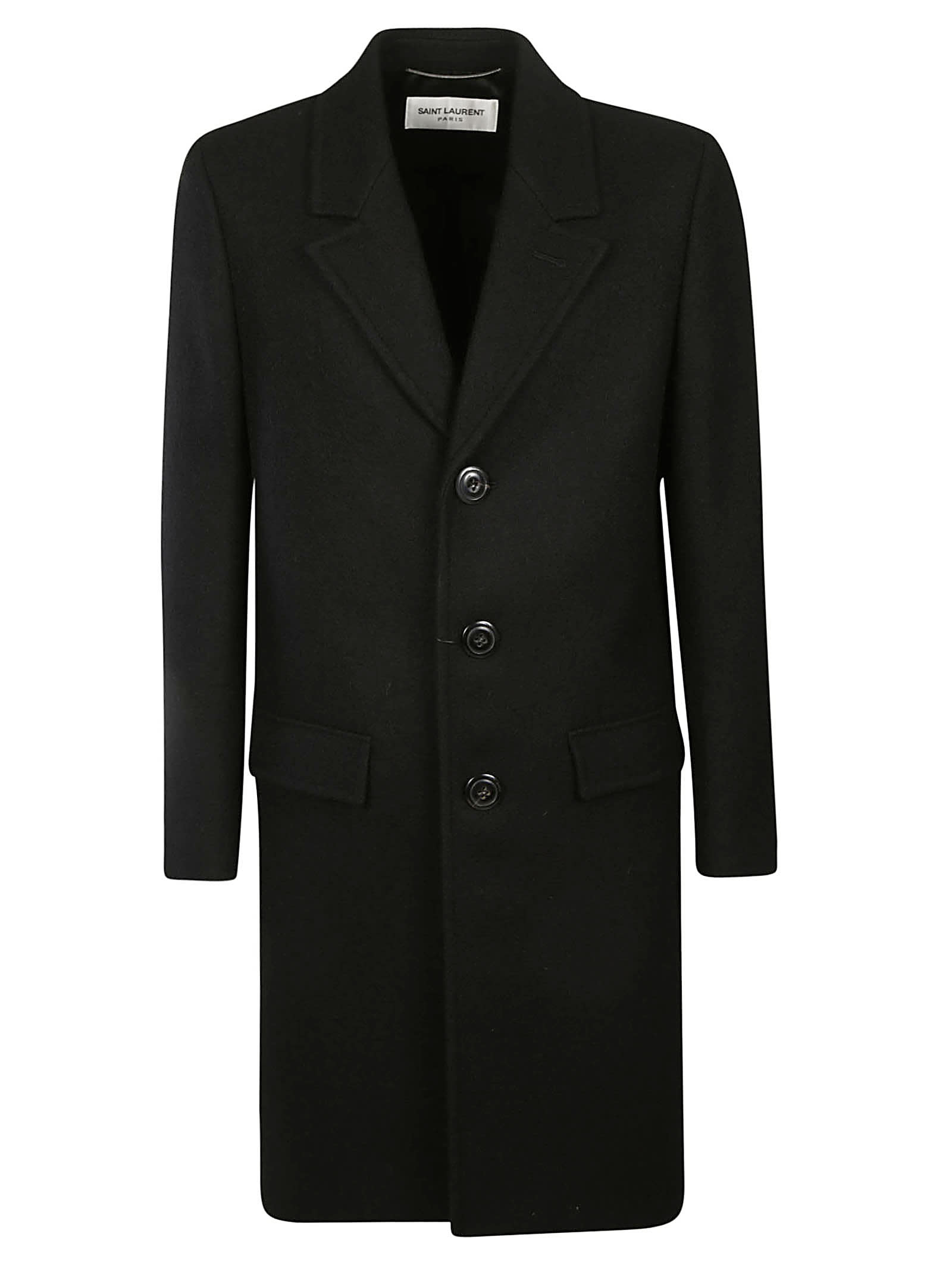 Shop Saint Laurent Classic Plain Buttoned Coat In Black