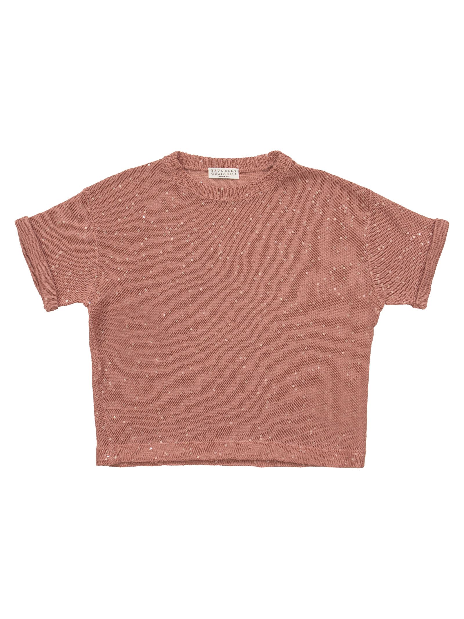 Brunello Cucinelli T-shirt In Linen And Silk With Sequins