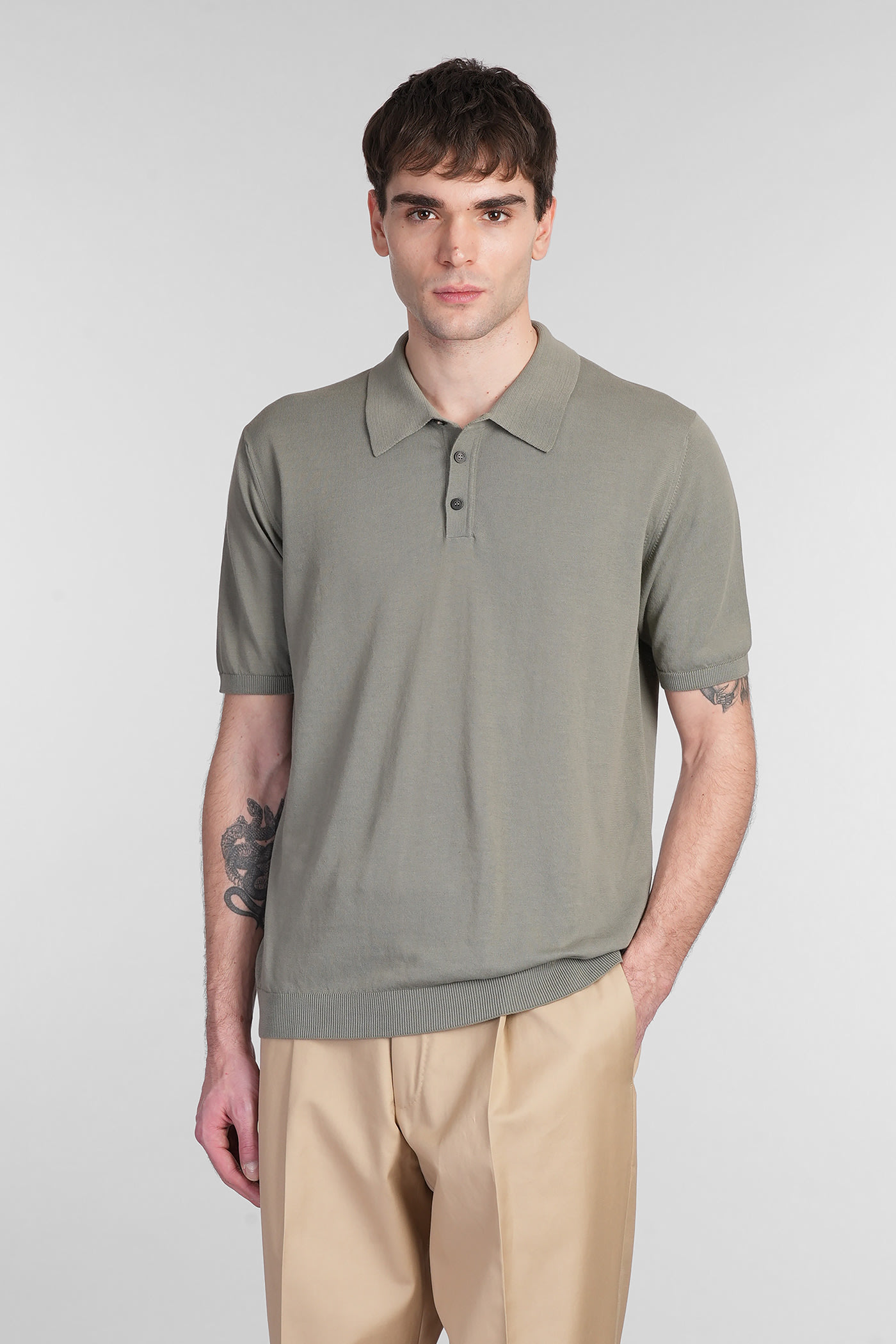 Roberto Collina Military Green Polo Shirt With Buttoned Collar In Green
