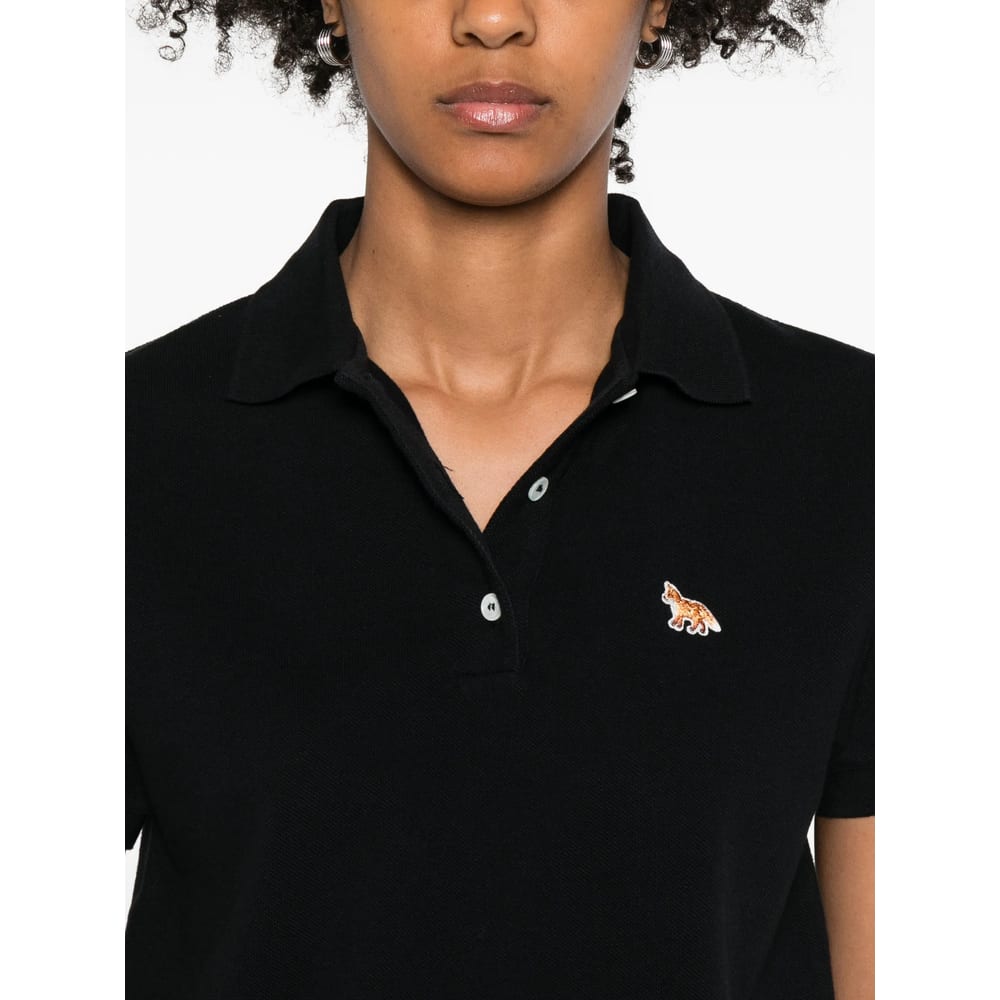 Maison Kitsuné Baby Fox-patch Polo Top In Black