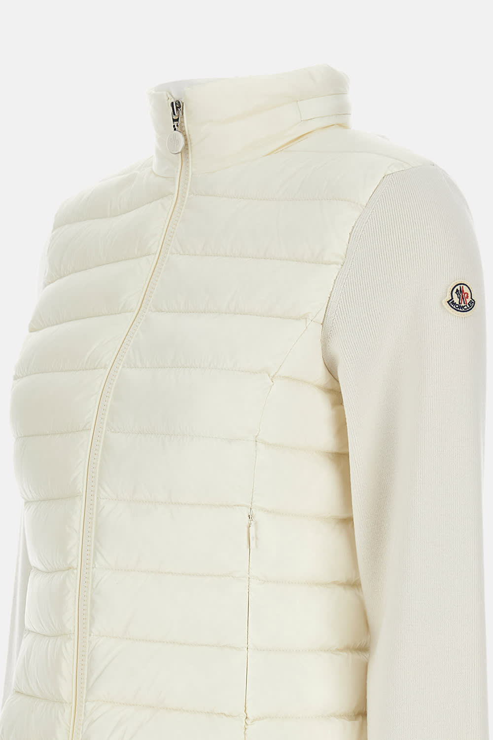 Moncler Logo Patch Padded Knit Cardigan In White