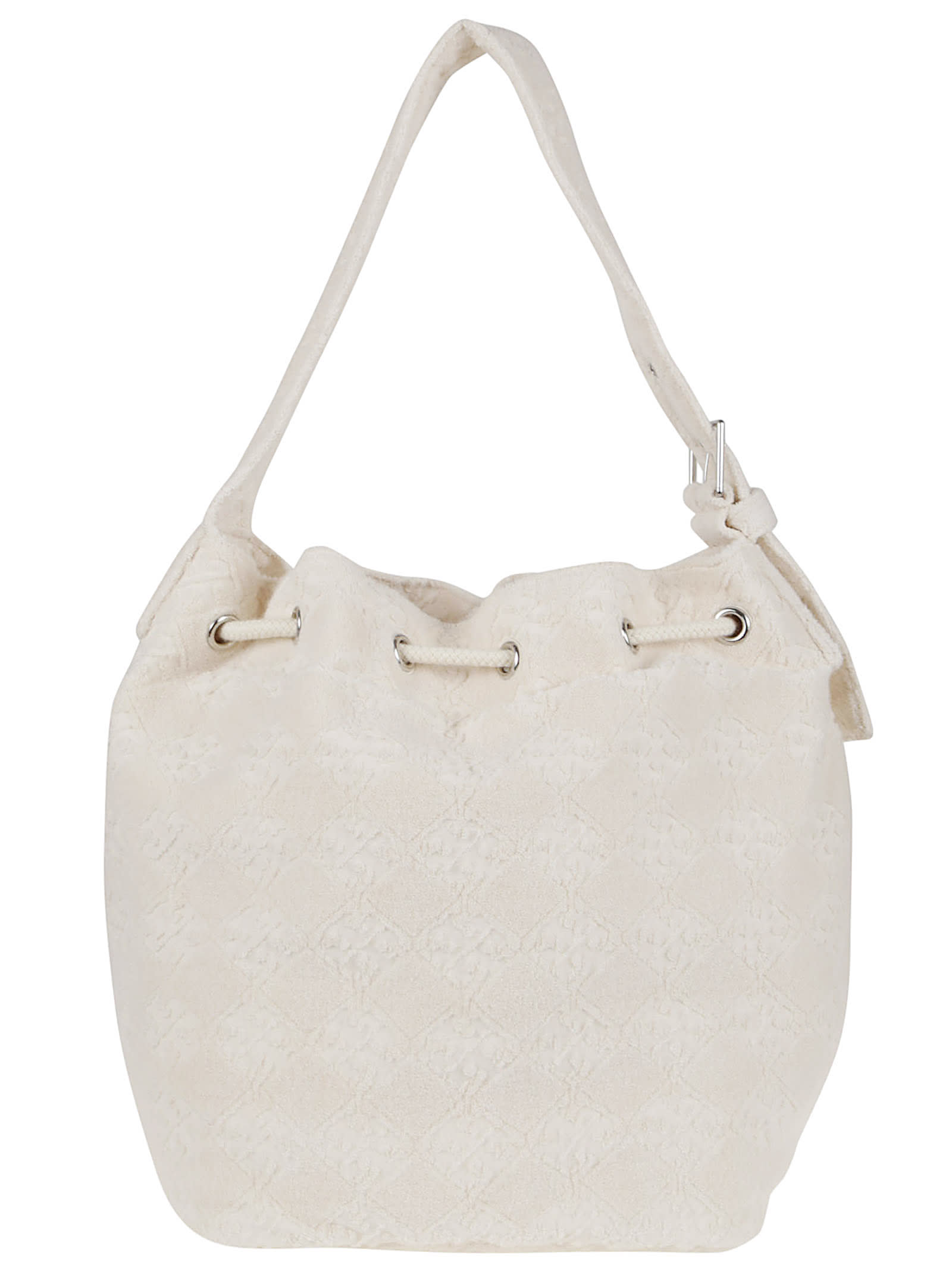 Tory Burch T Monogram Terry Oversized Bucket Bag In White