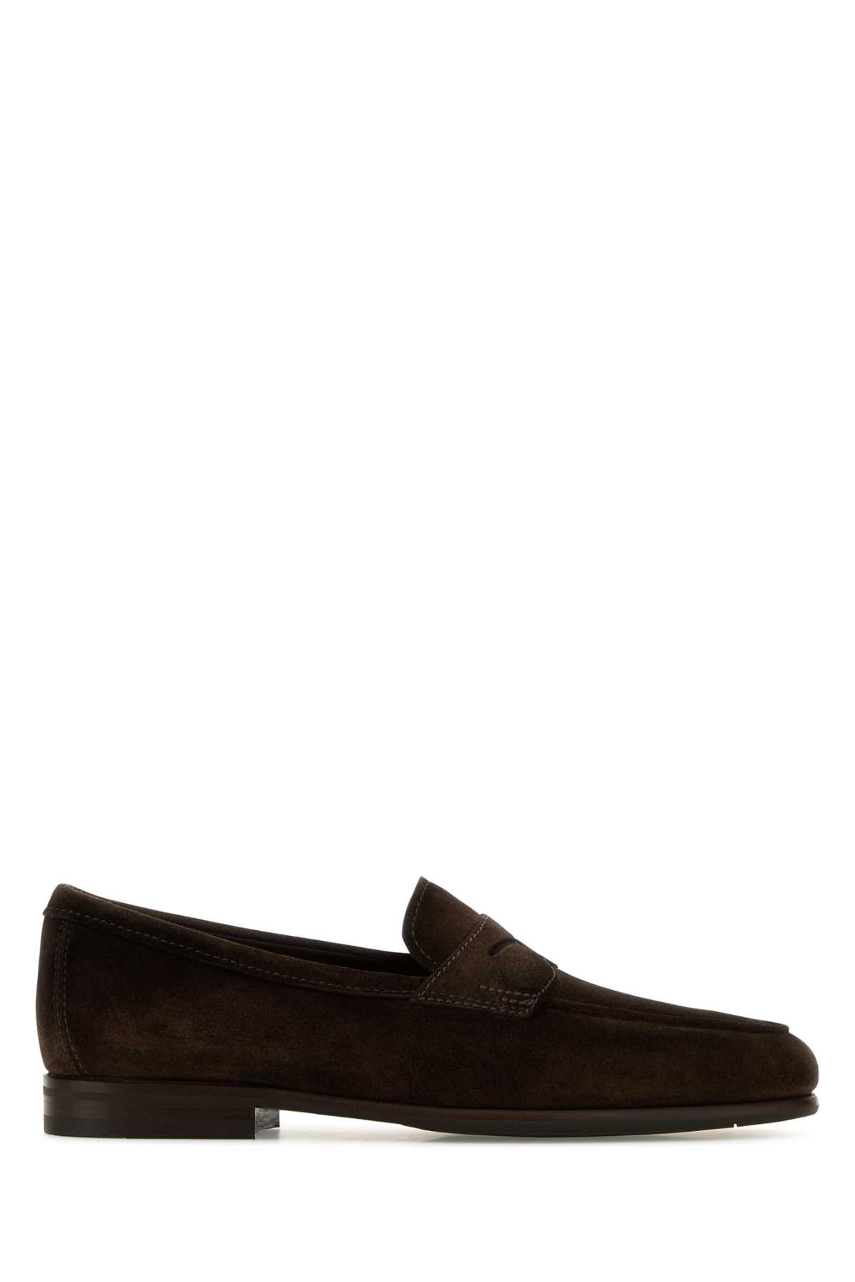 Shop Santoni Brown Suede Carlos Loafers