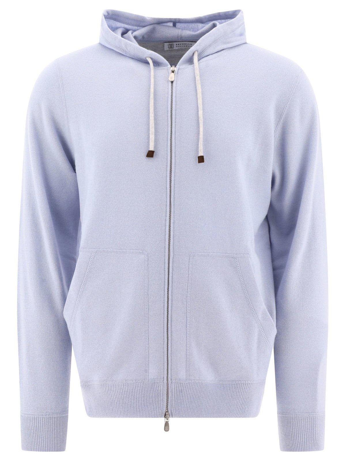 Drawstring Zipped Knitted Hoodie