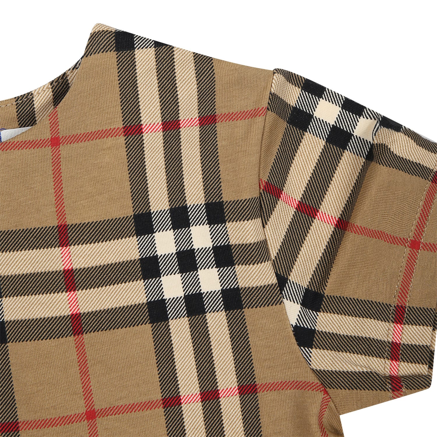 Shop Burberry Beige Dress For Baby Girl With Iconic All-over Vintage Check