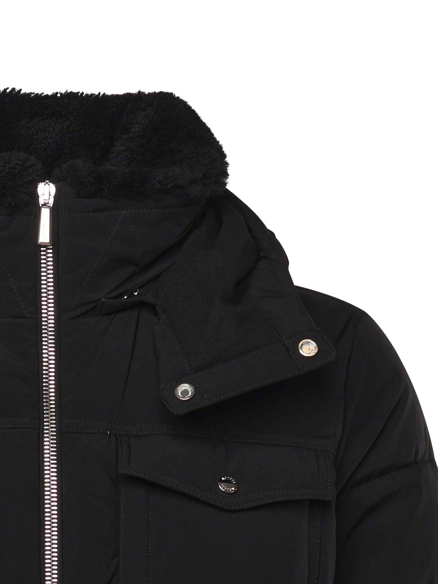 Moorer Padded Hooded Jacket Chest Pockets In Black