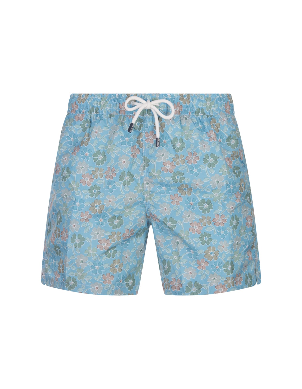 Light Blue Swim Shorts With Multicoloured Flower Pattern