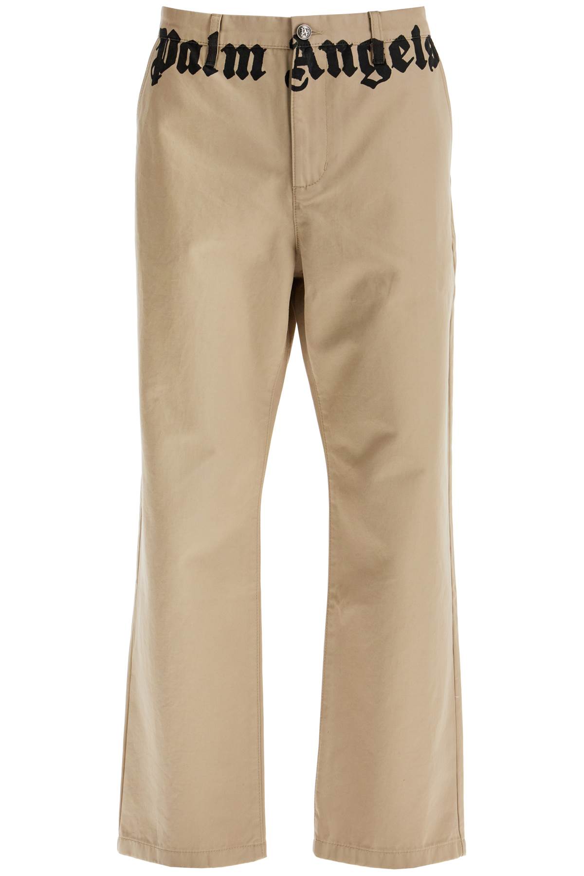 Shop Palm Angels Chino Pants With Logo Branding In Hazelnut Off White (beige)