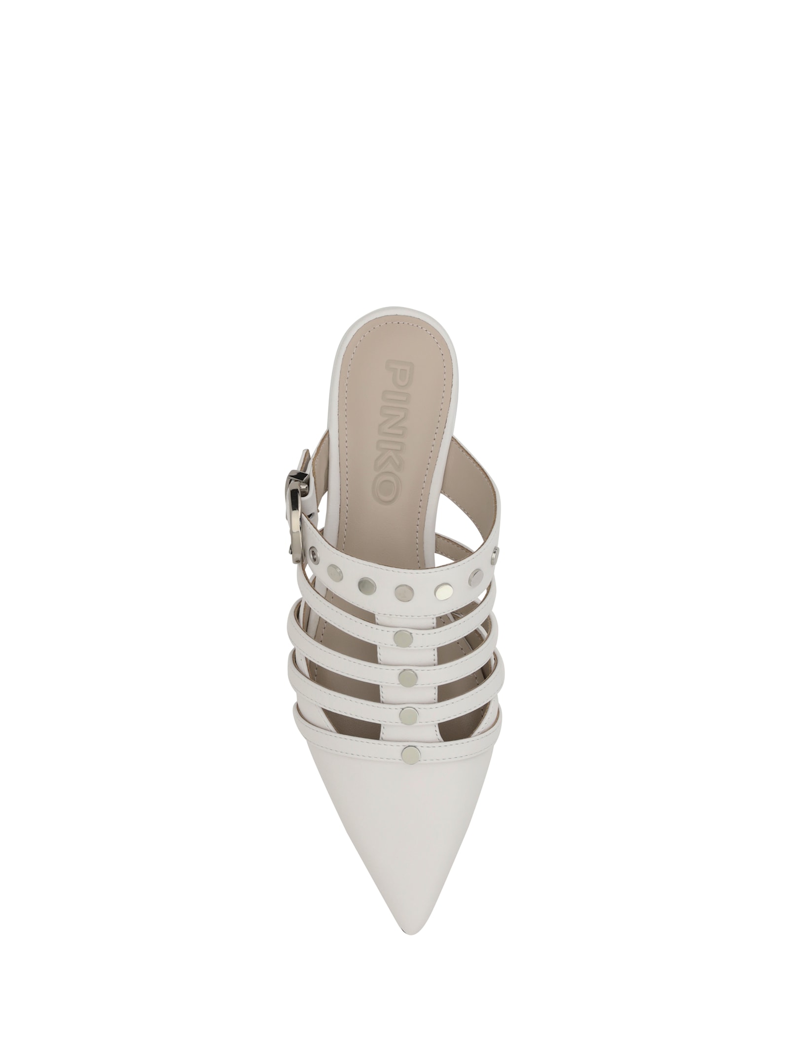 Pinko Pointed-toe Buckle Detailed Slip-on Slides In Milk