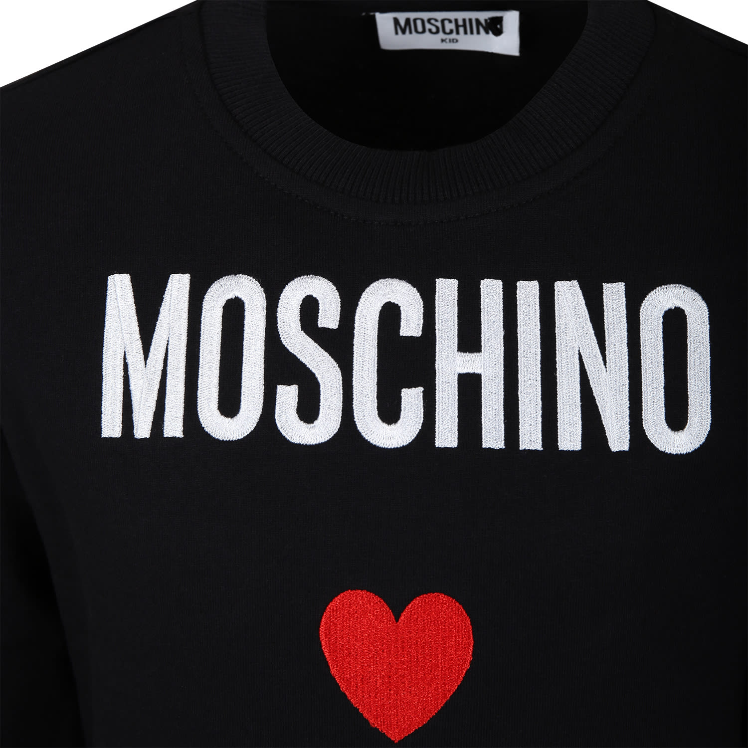 Shop Moschino Black Sweatshirt For Girl With Logo And Heart In Nero