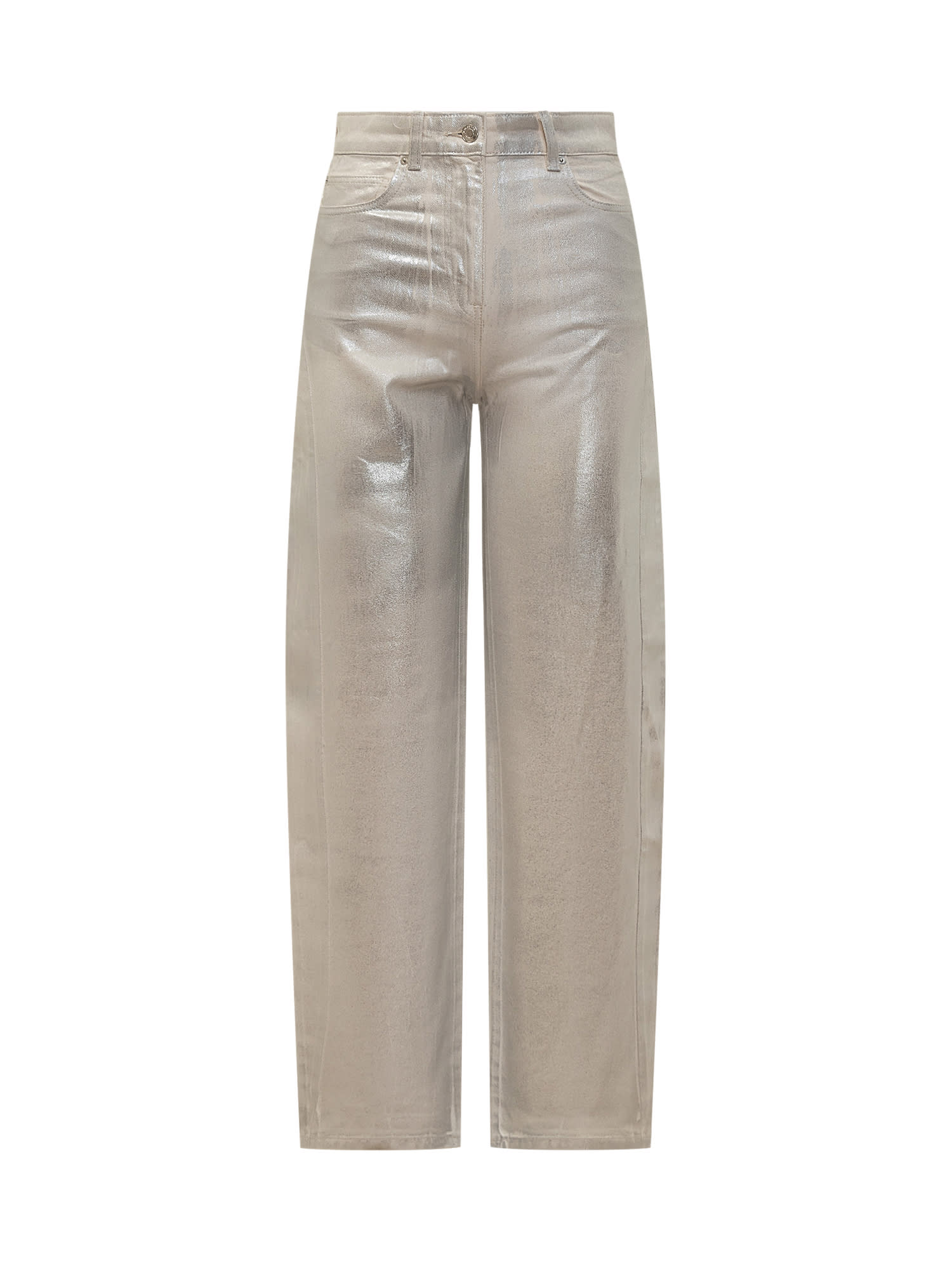 Shop Iro Chandra Jeans In Ecru/silver Lurex