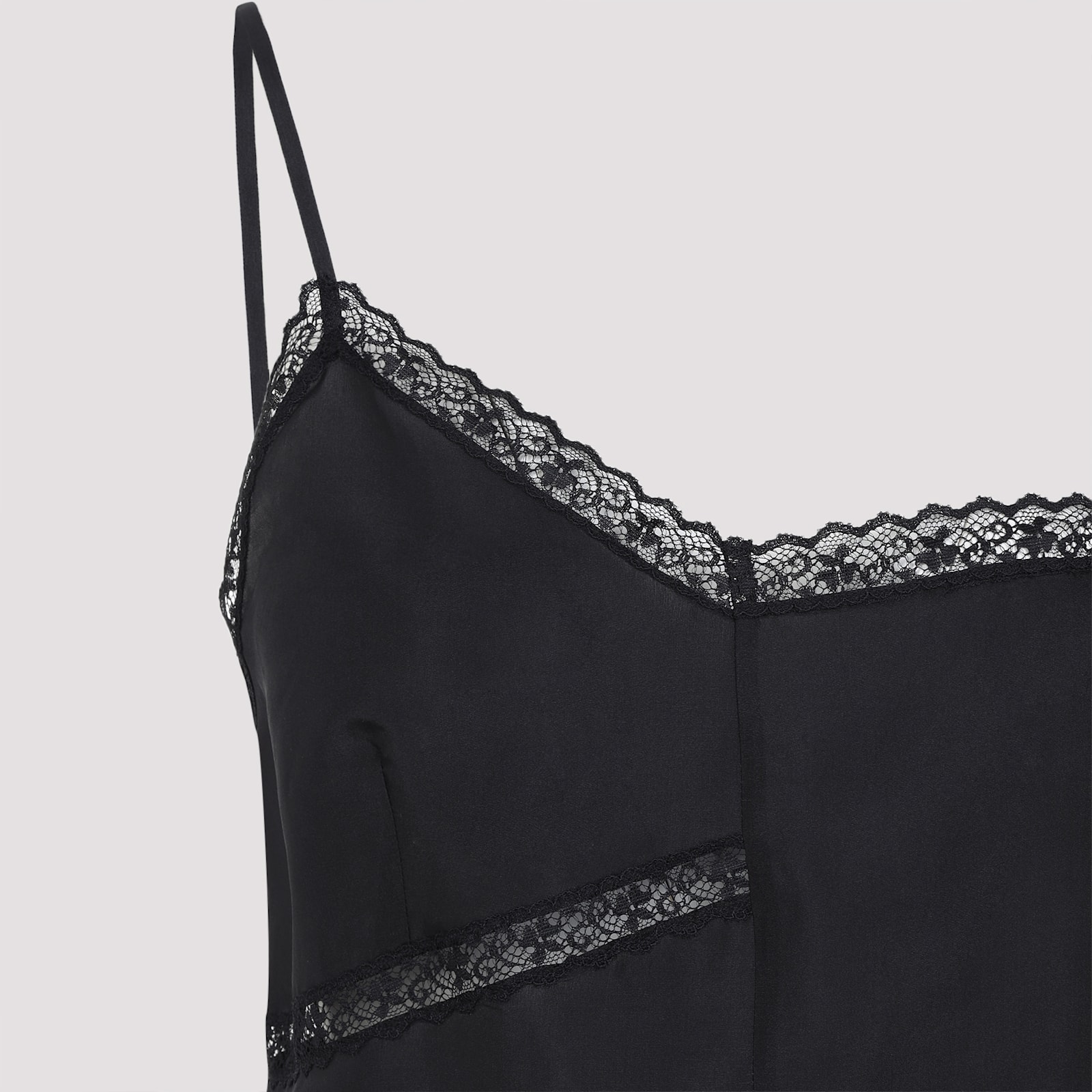 Mm6 Maison Margiela Lace-trimmed Asymmetric Silk Top In Black