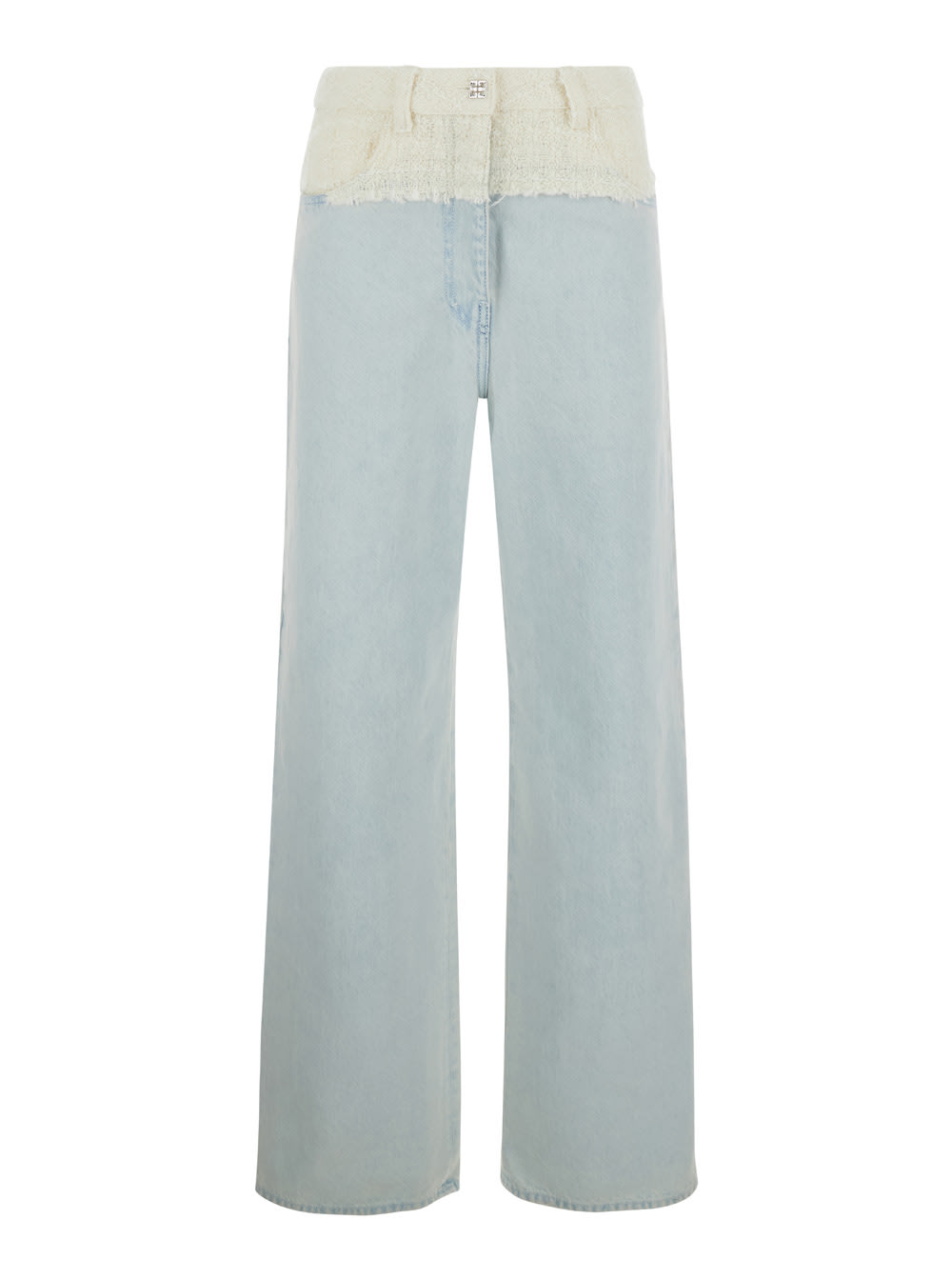 Shop Givenchy Blue Jeans With Tweed Waist In Denim Woman