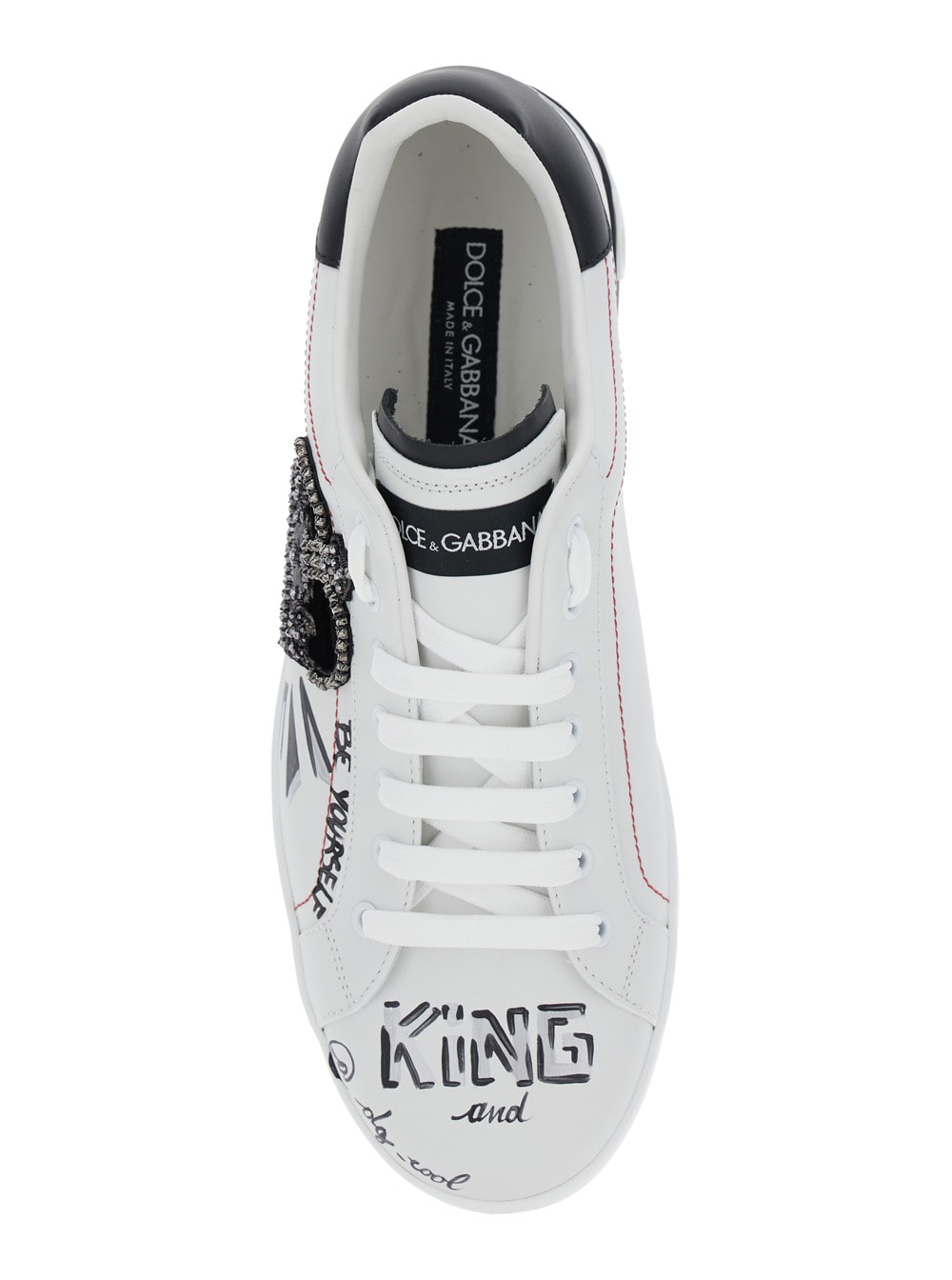 Dolce & Gabbana White Low Top Sneakers With Logo Patch On The Tongue And All-over Print In Leather Man In White