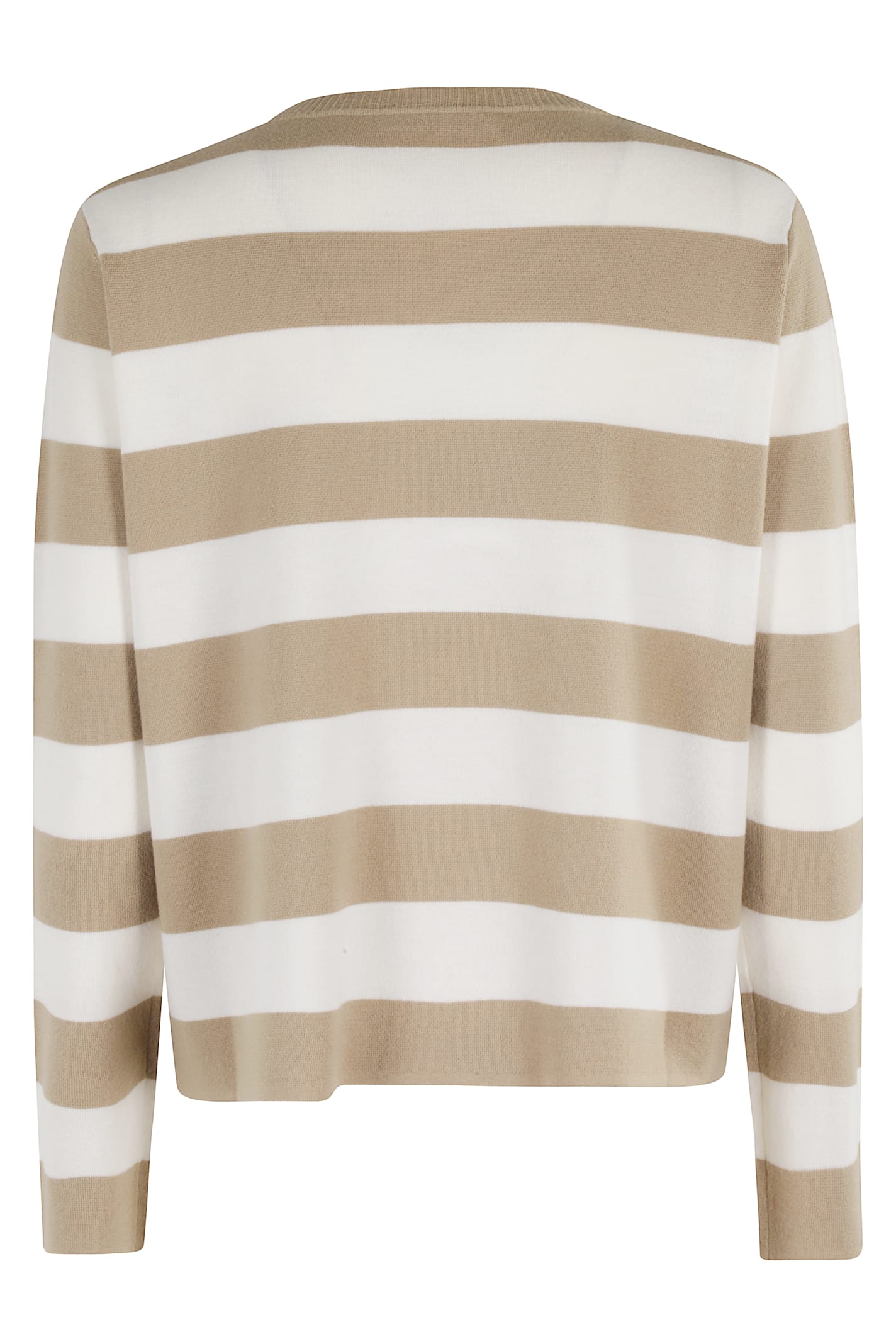 Max Mara Wool Sweater With Embroidered Stripes And Crew Neck In Brown