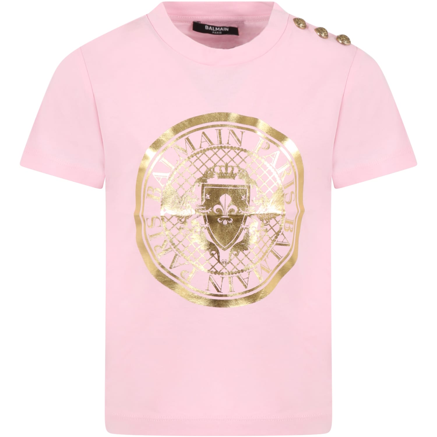 Balmain Kids' Pink T-shirt For Girl With Logo