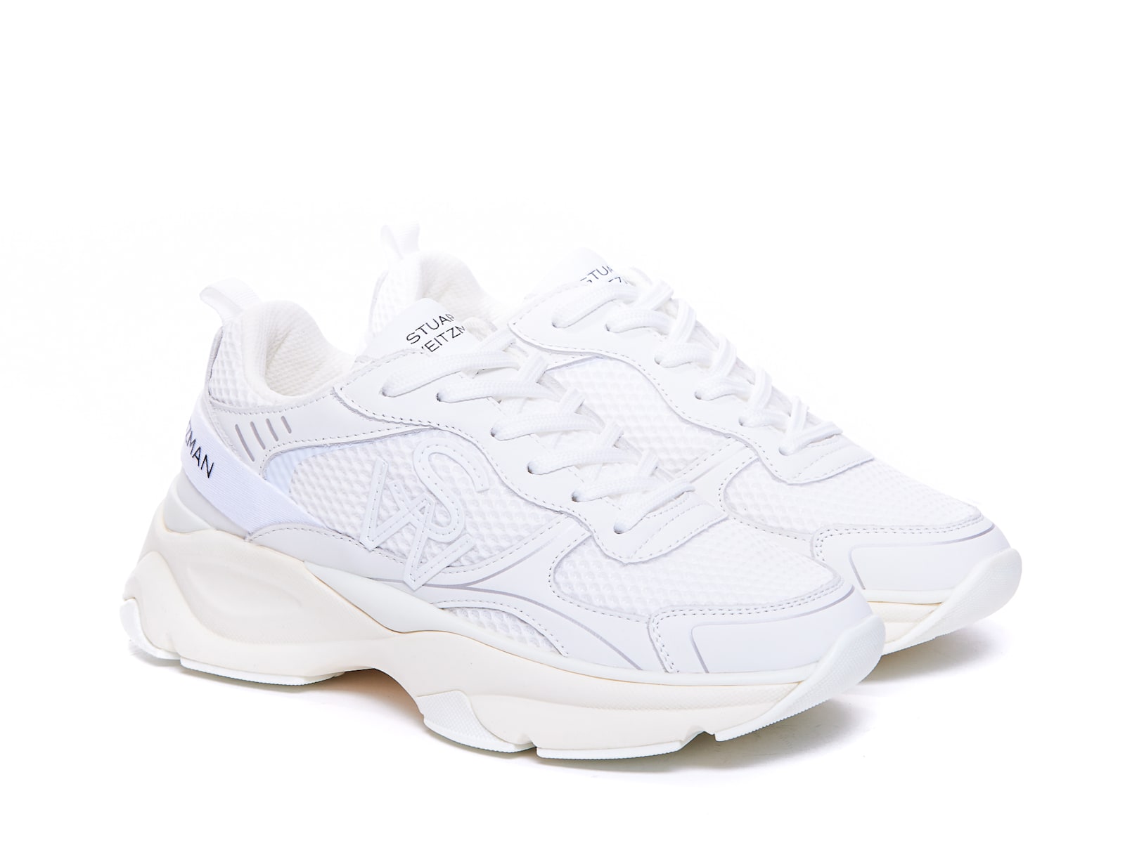 Stuart Weitzman White Sneakers With Logo Embroidery On The Side And Logo Patch On The Heel In Leather And Mesh Woman In White