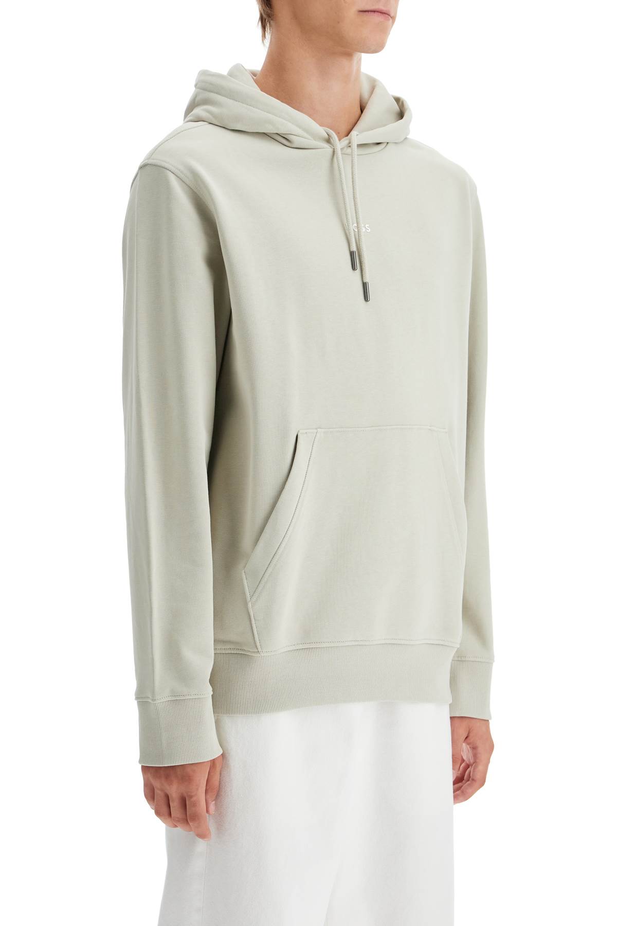 Shop Hugo Boss Printed Hoodie With Hood In Light Beige (beige)