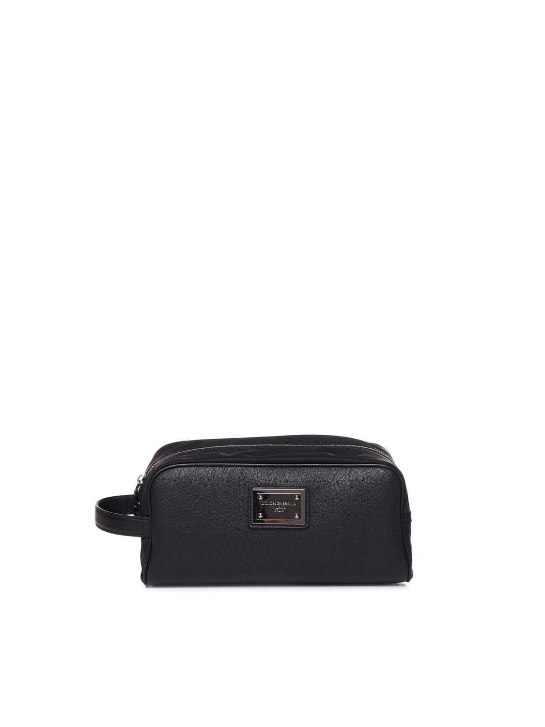 Dolce & Gabbana Toiletry Bag In Grained Calfskin And Nylon In Black