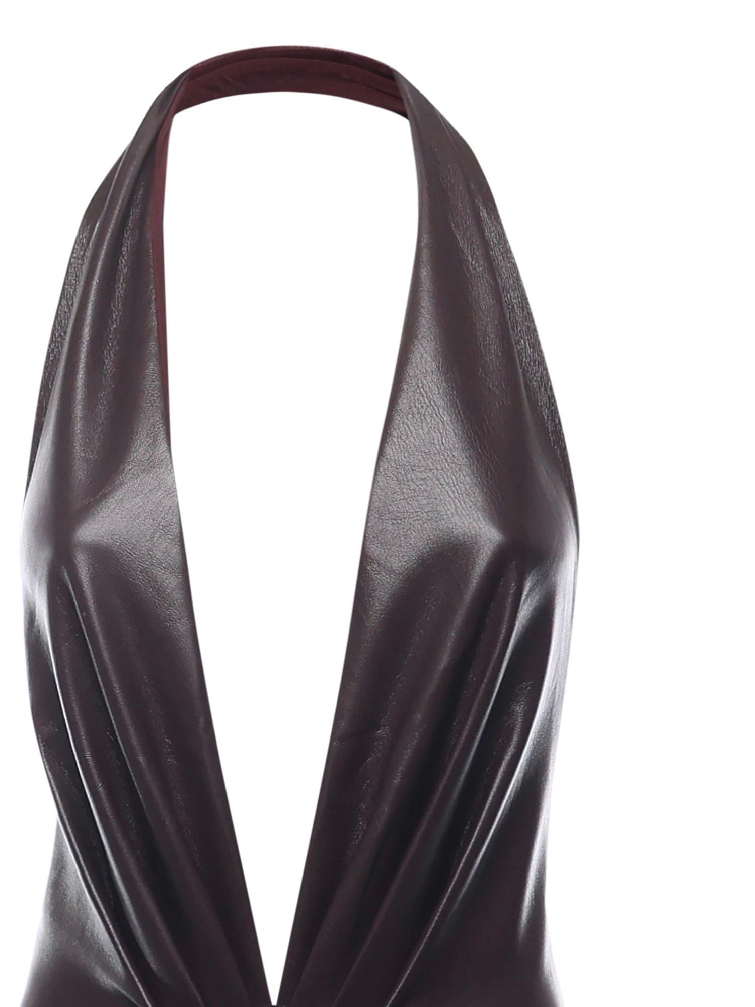 The Andamane Zendaya Halter-neck Draped Bodysuit In Burgundy