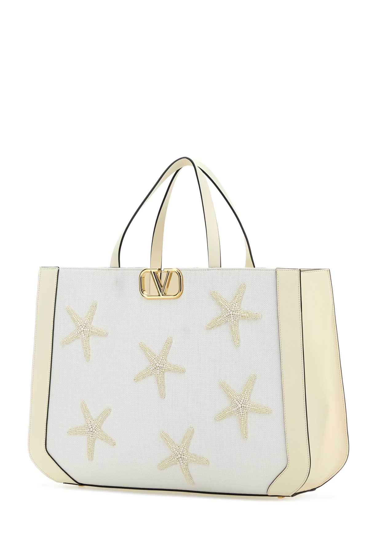 Valentino White Fabric Garavani Escape Shopping Bag In Ivory