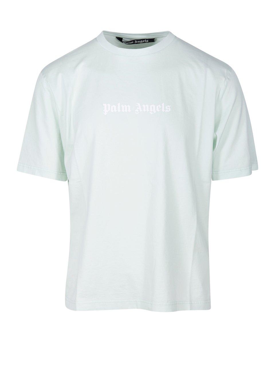 Palm Angels Logo Printed Crewneck T-shirt In Mint Off White