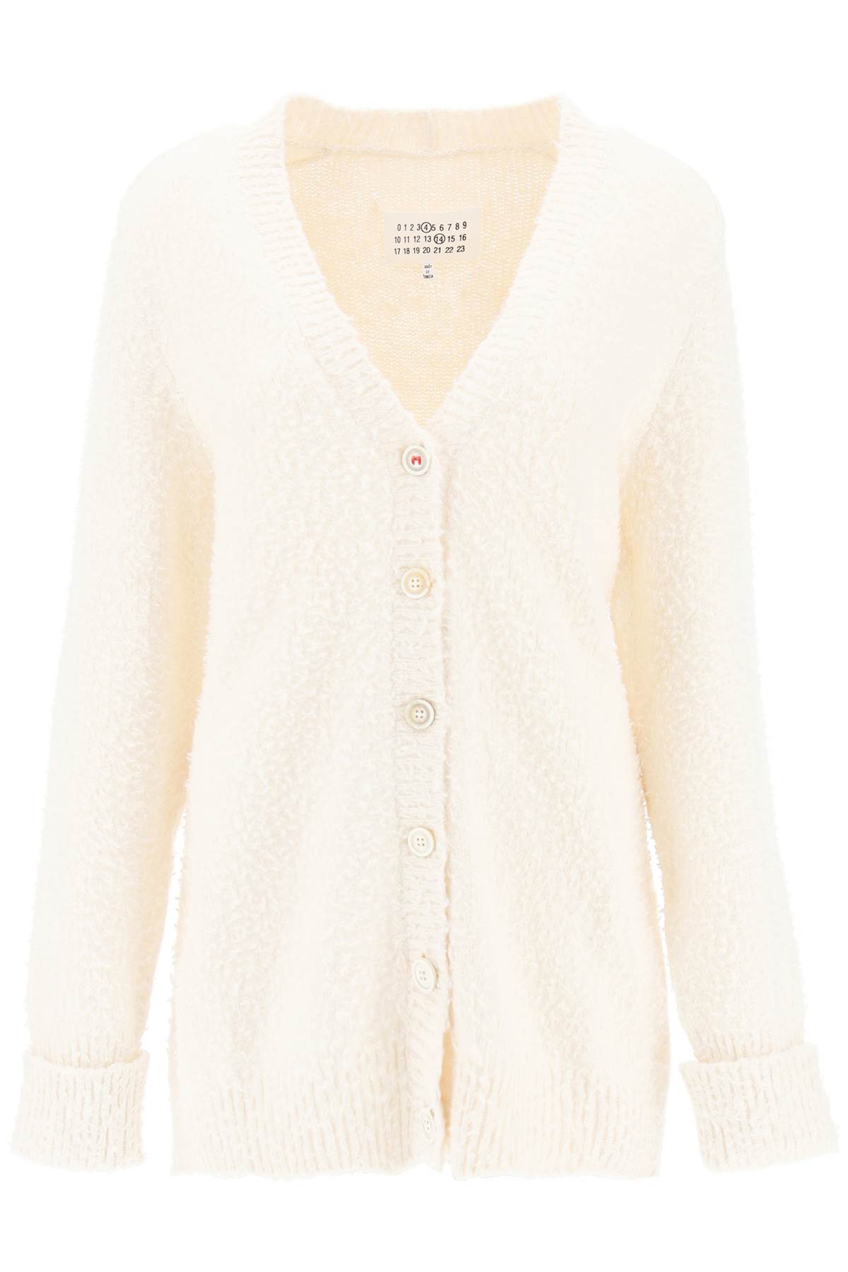 Shop Maison Margiela Pilling Effect Knit Cardigan In Off White