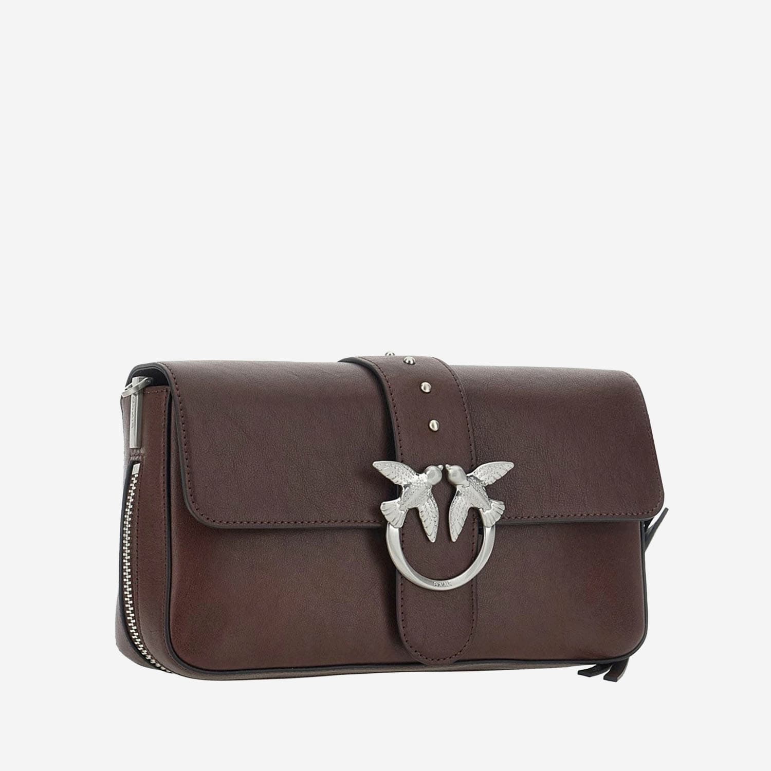 Pinko Medium Leather Classic Love Bag Slouchy Shoulder Bag With Zip In Brown