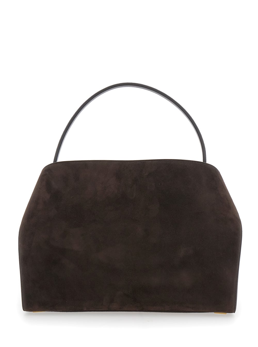 FERRAGAMO HUG BROWN SHOULDER BAG WITH LOGO PRINTED ON FRONT IN SUEDE WOMAN