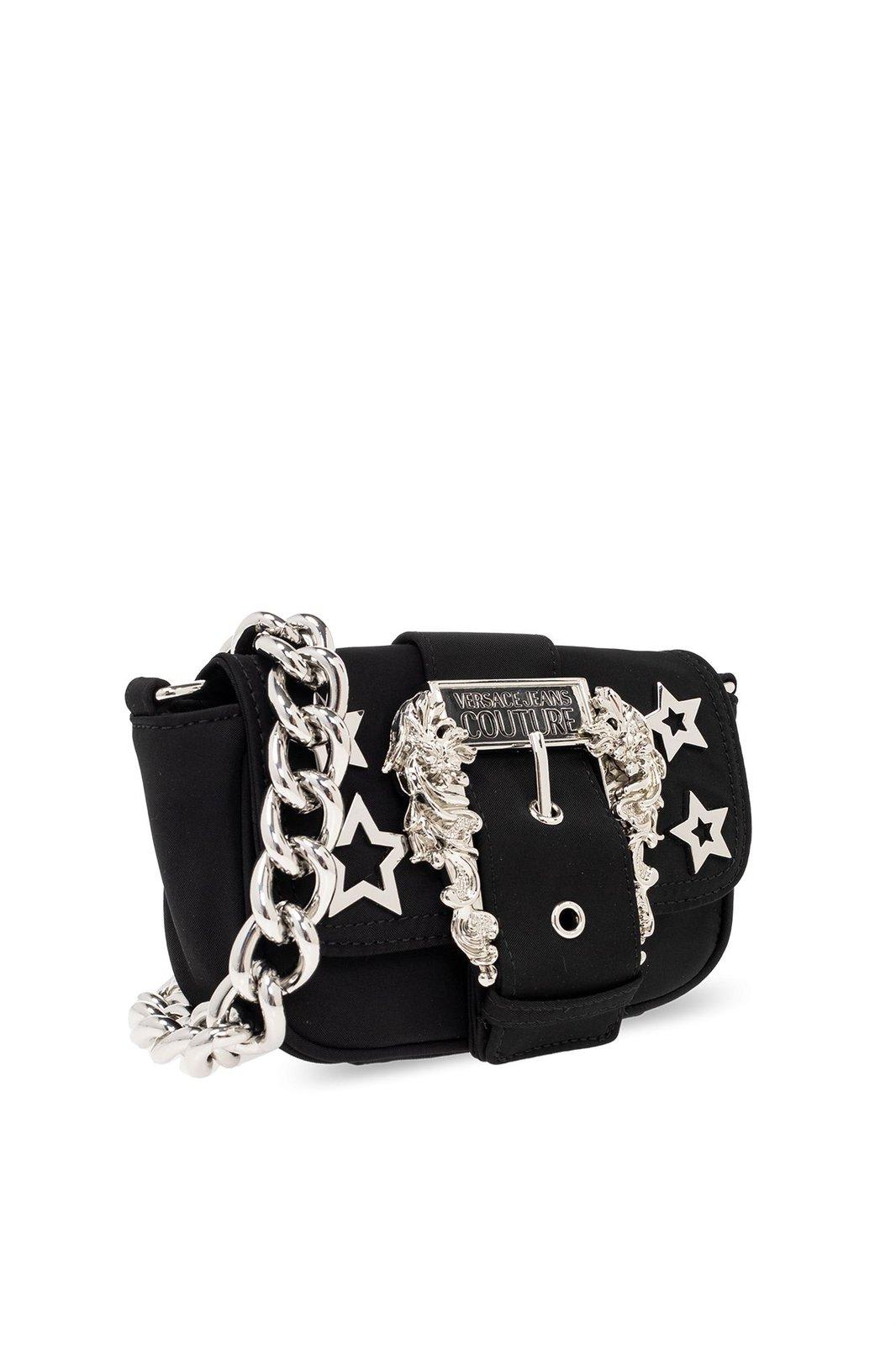 Shop Versace Jeans Couture Baroque-buckled Small Shoulder Bag In Black