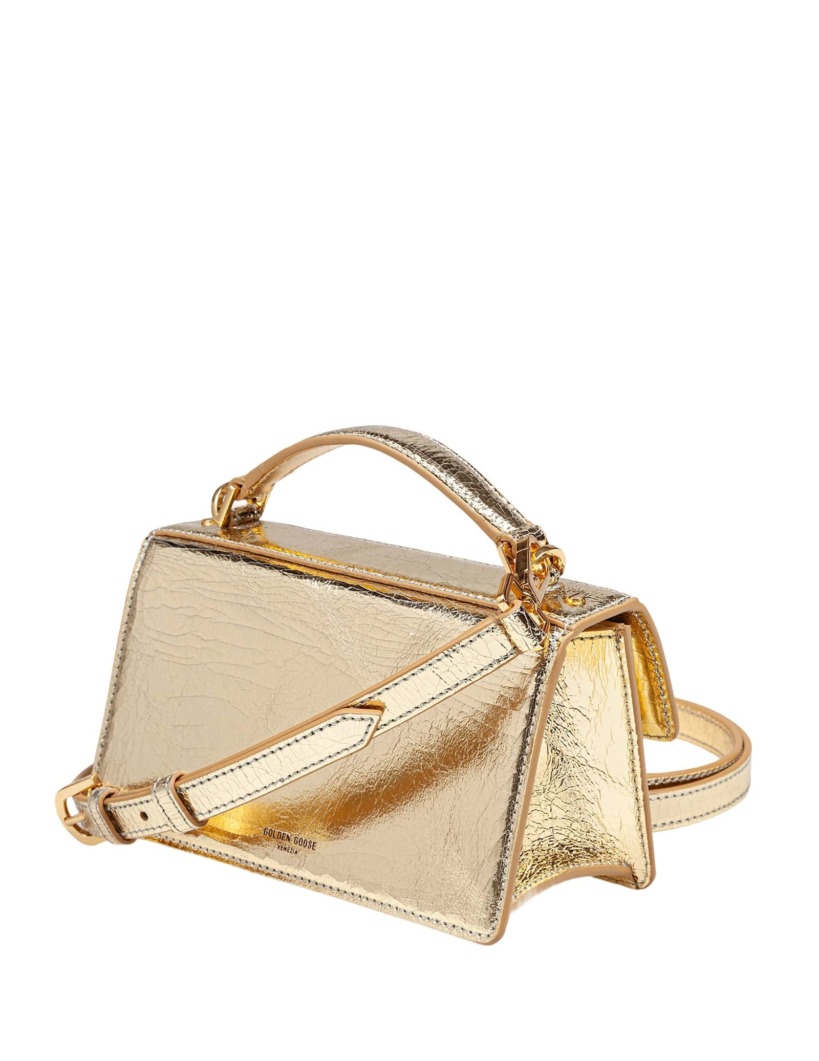 Golden Goose Venezia Small Shiny Wavy Leather Crossbody Bag In Light Gold