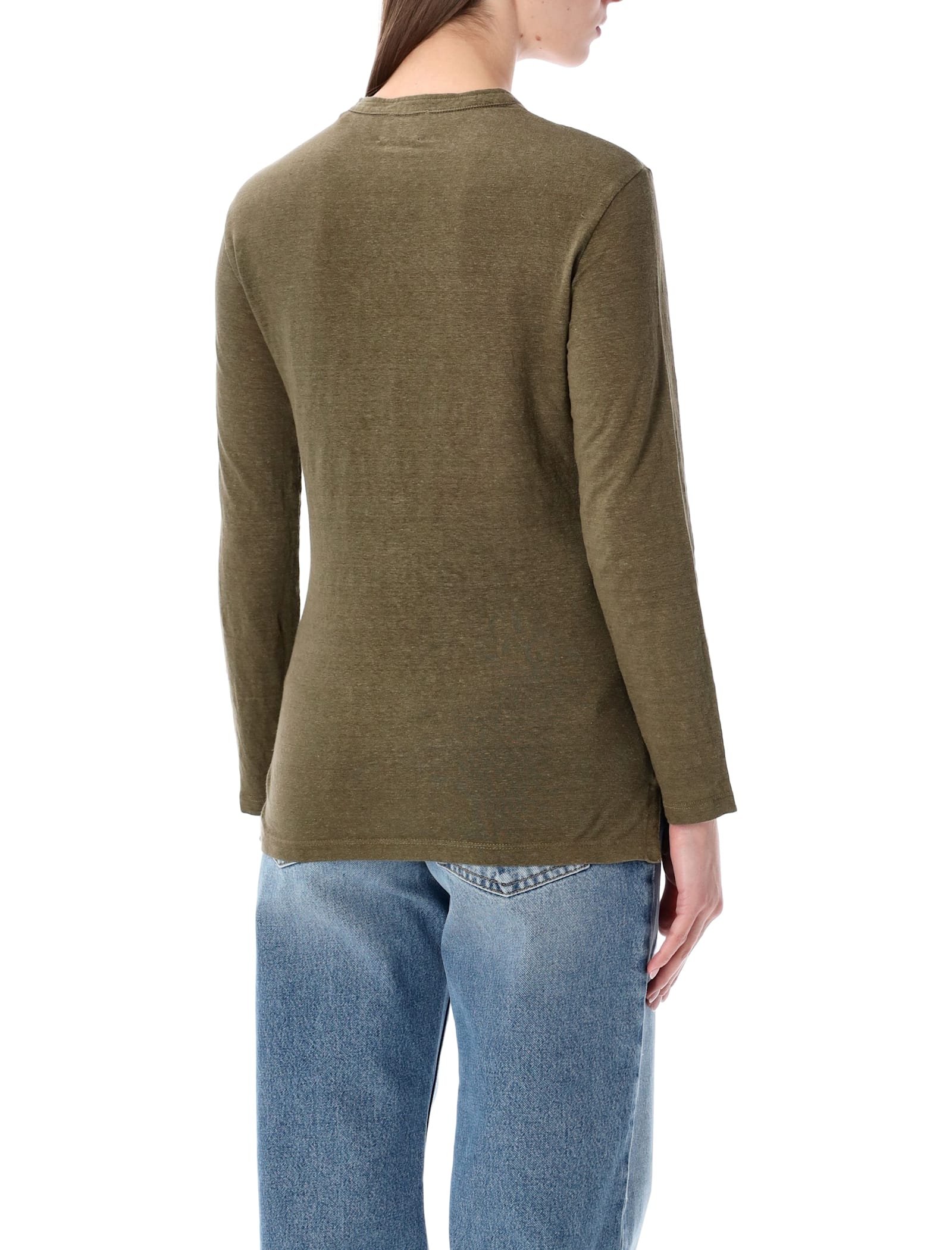 Isabel Marant Étoile Lucy Serafino Long Sleeves Round Neck Tshirt In Green