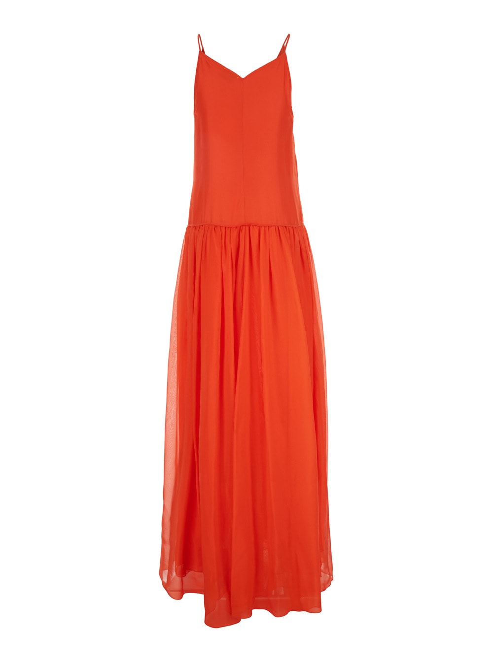 Forte Forte Orange Long Dres With Thin Shoulder Straps And V-neck In Silk Woman In Orange