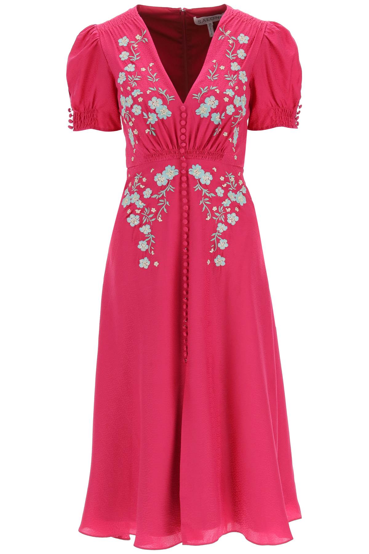 Shop Saloni Lea Midi Dress In Summer Berry (fuchsia)