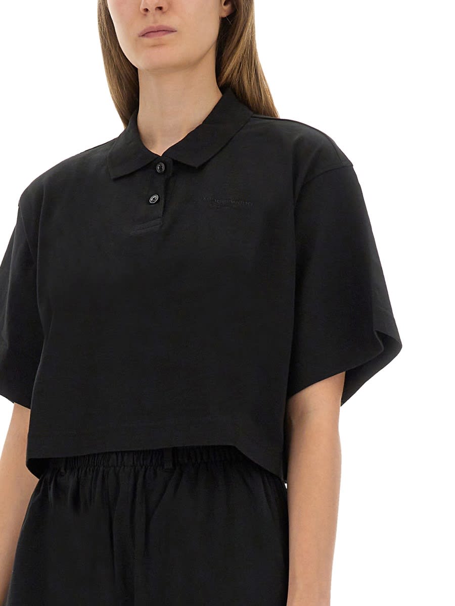 Alexander Wang Cropped Jersey Polo Shirt In Black